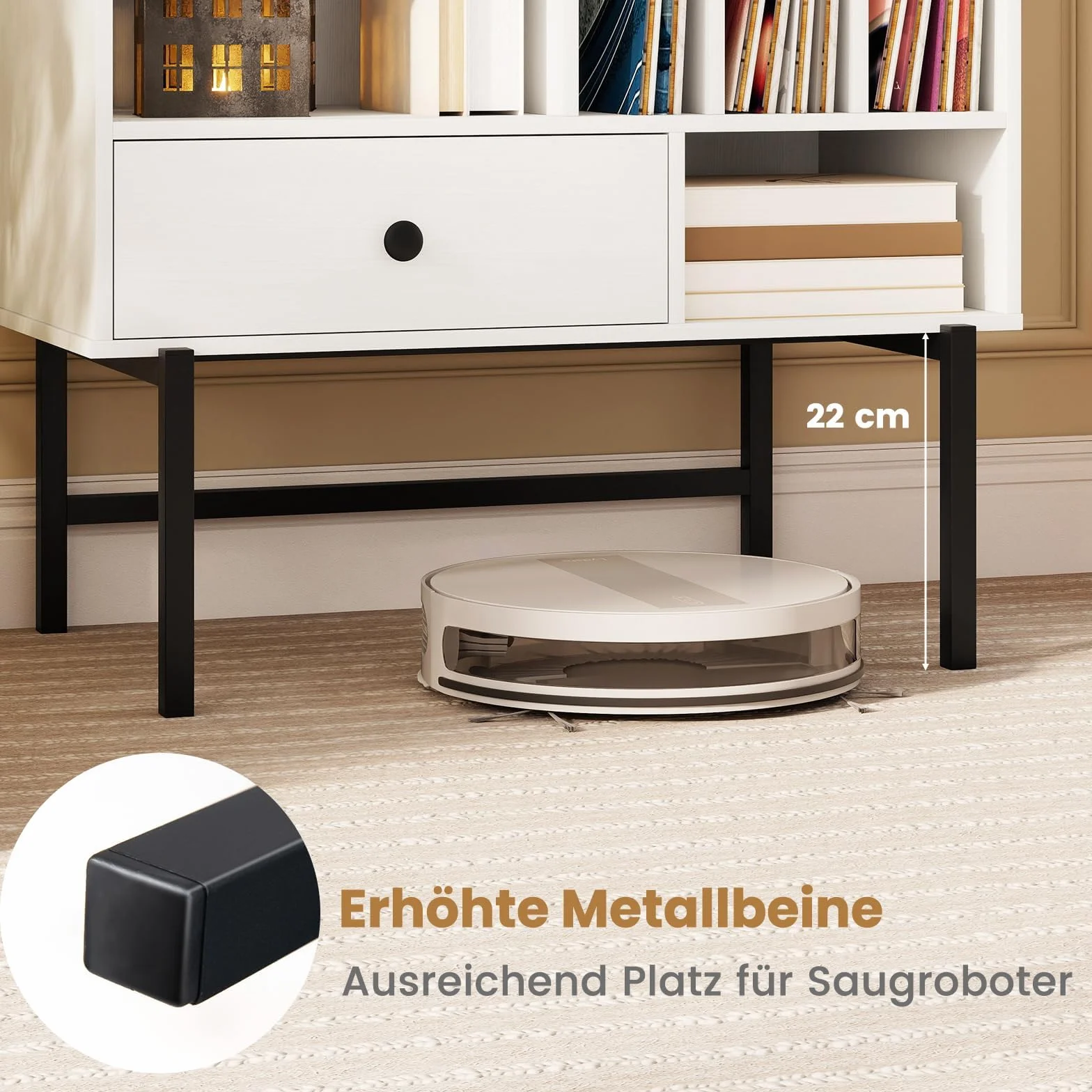 FANTASK Soporte Tocadiscos de Madera con Almacenamiento de Vinilo, Cajón y Soporte para Álbumes, Armario Auxiliar 70 cm