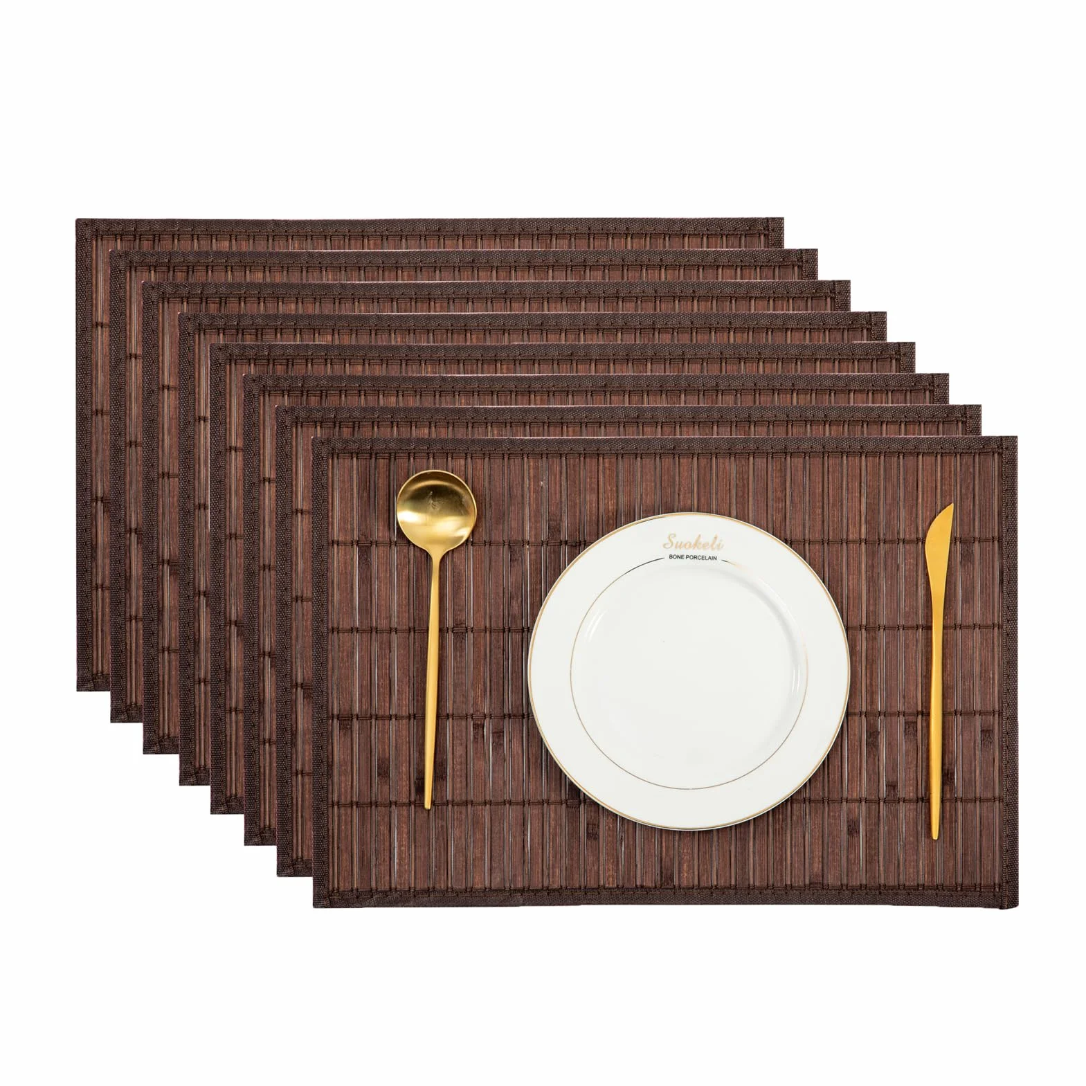 Manteles individuales lavables de bambú, antideslizantes, antimanchas, aislantes del calor, resistentes a la corrosión, juego de 8 manteles individuales para la mesa de cocina (marrón oscuro)