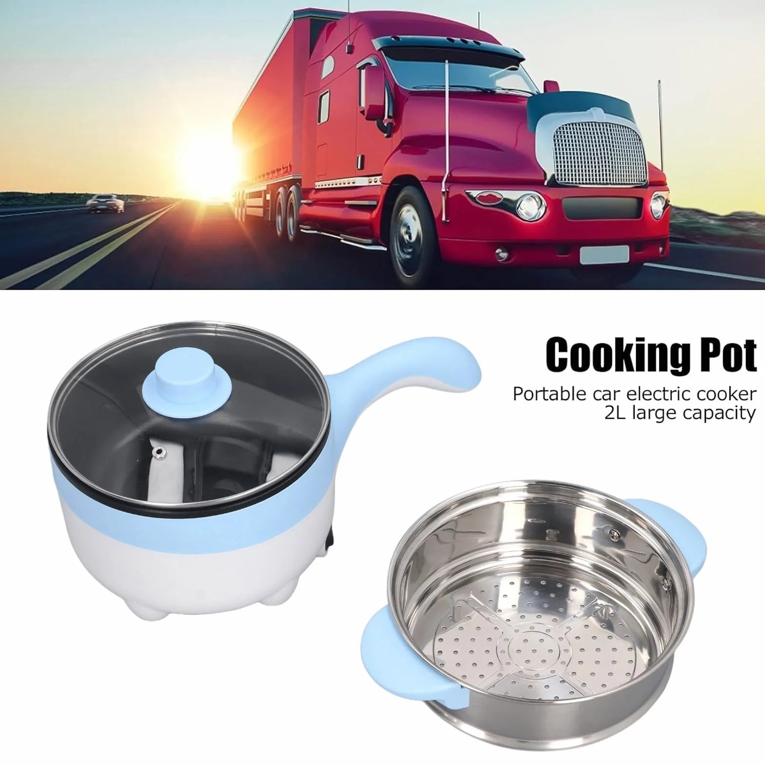 Olla de Cocina Eléctrica para Coche, Sartén Multifunción Portátil 24V 2L Acero Inoxidable para Picnic