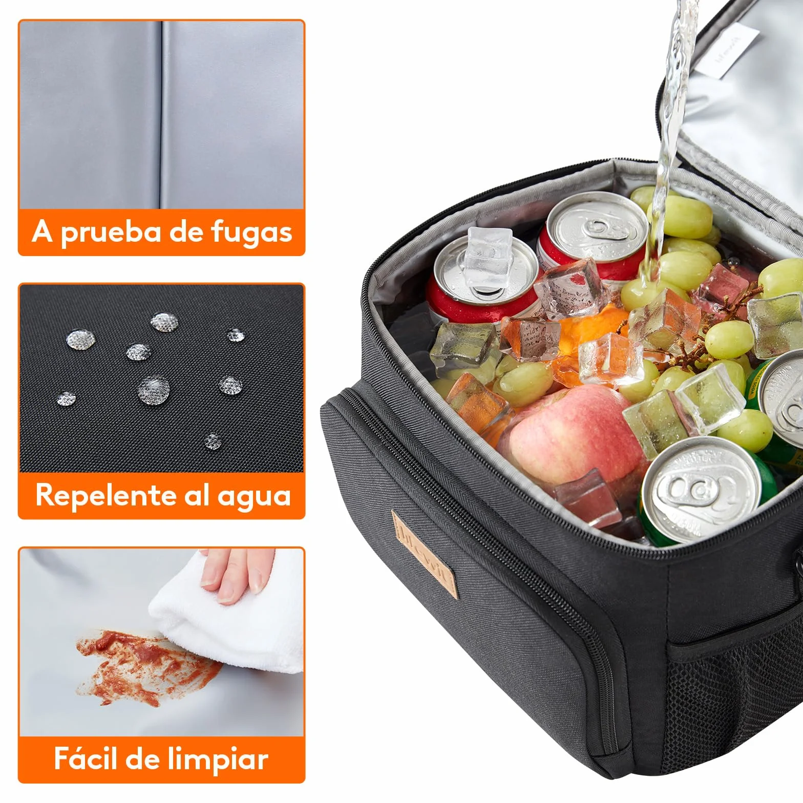 Lifewit Bolsa Térmica Porta Alimentos 9L, Nevera Portátil Impermeable para Trabajo, Playa, Picnic, Viaje, Negro