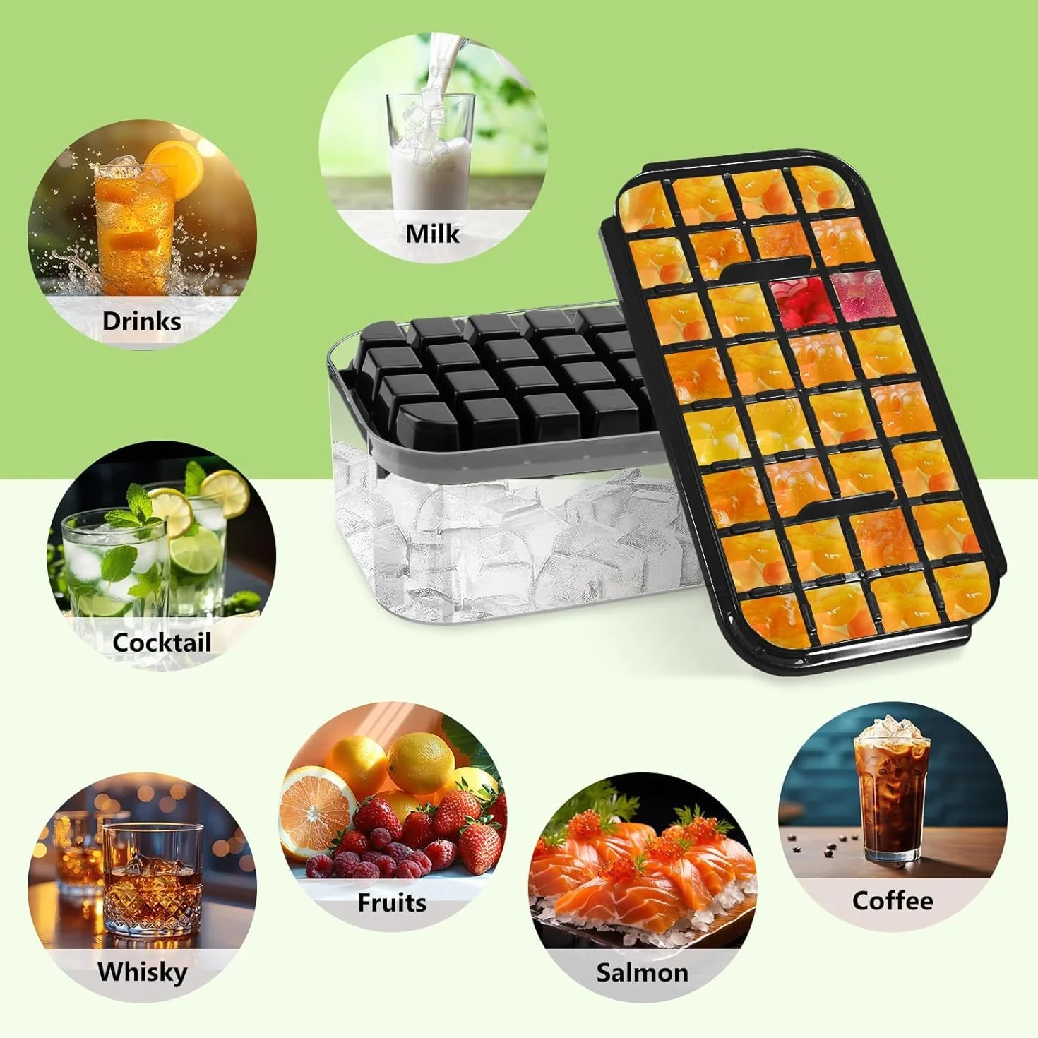 Cubiteras Para Hielo Molde Hielo Reutilizable 64 Cubos Grado Alimenticio Negro