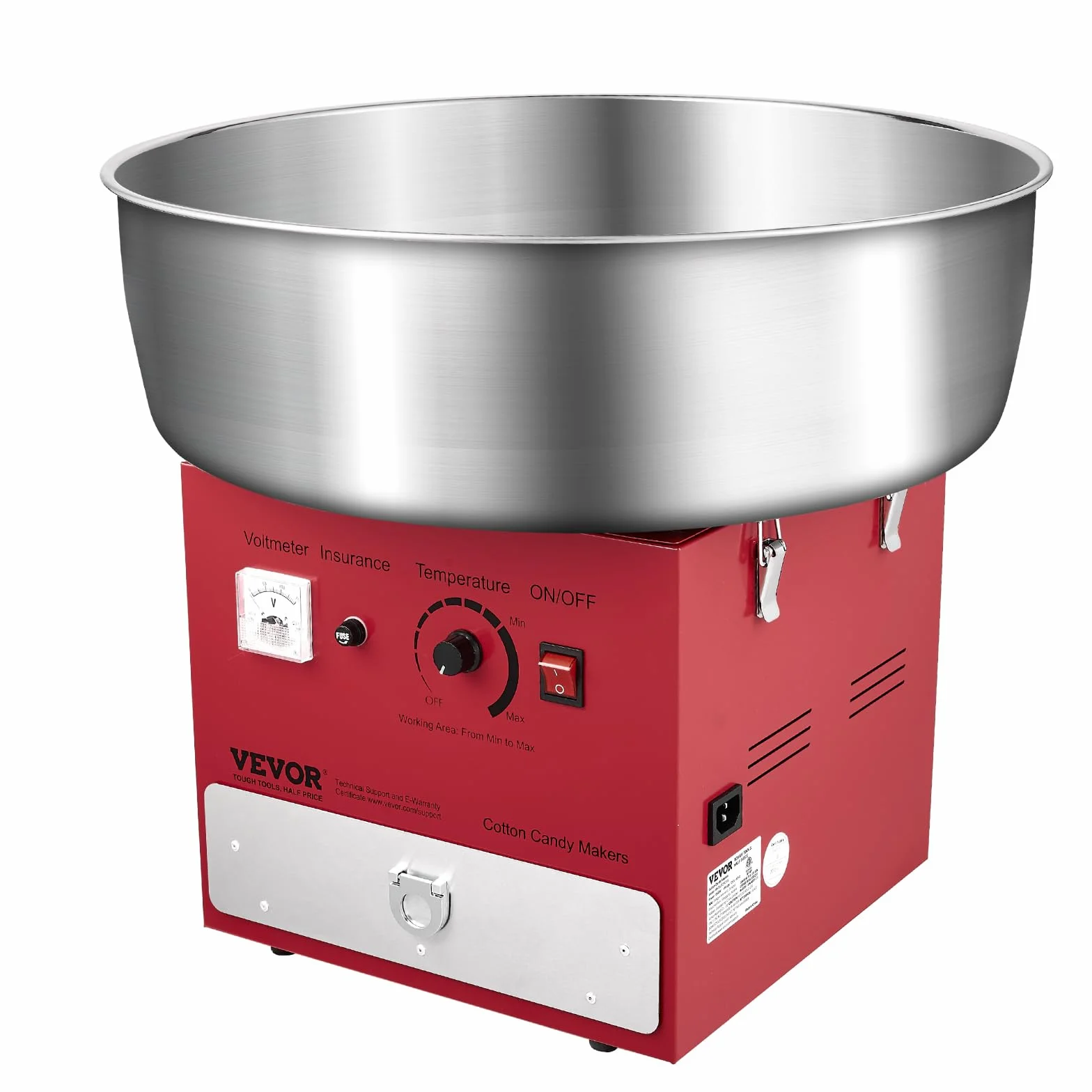 VEVOR Máquina Eléctrica para Hacer Algodón de Azúcar, 1000 W, con Recipiente Acero Inoxidable de 52 cm, Cuchara para Azúcar y Cajón, para Cumpleaños y Fiestas Familiares, Rojo, 520 x 520 x 447 mm
