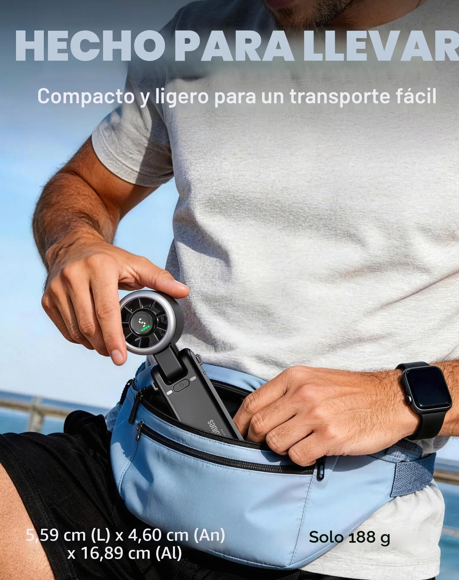 Diveblues Turbo Ventilador Portátil de Mano 10m/s 5 Velocidades Batería Recargable 12h Mini Ventilador Negro
