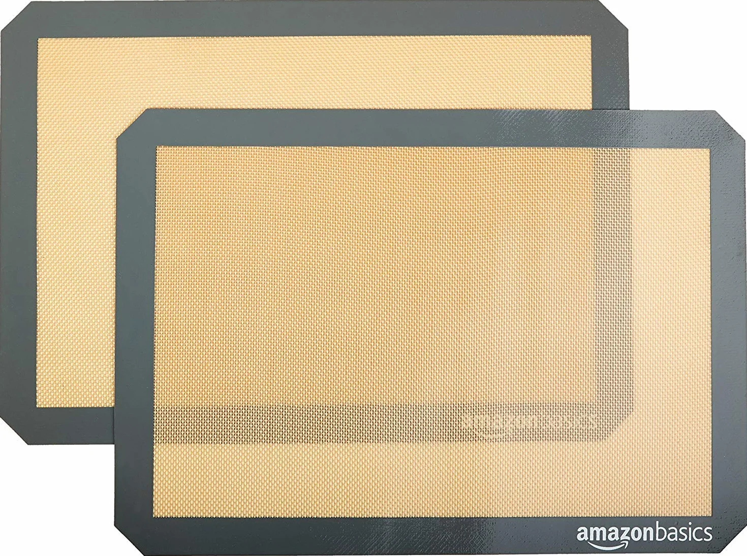 Amazon Basics Rectangular Tapete de Silicona para Hornear, Juego de 2 Unidad, Beige/Negro, 29.5cm x 42.0cm