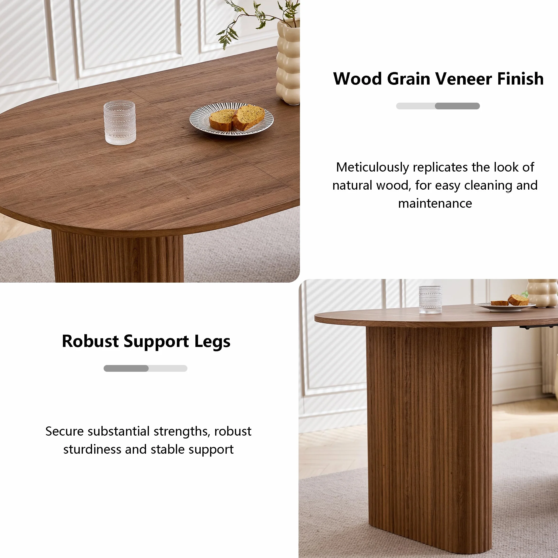 GrandCA HOME Mesa de Comedor Ovalada de Madera, Moderna Mesa de Cocina de 180 CM, Escritorio Grande de MDF, para 6-8 Personas (Marrón Oscuro)