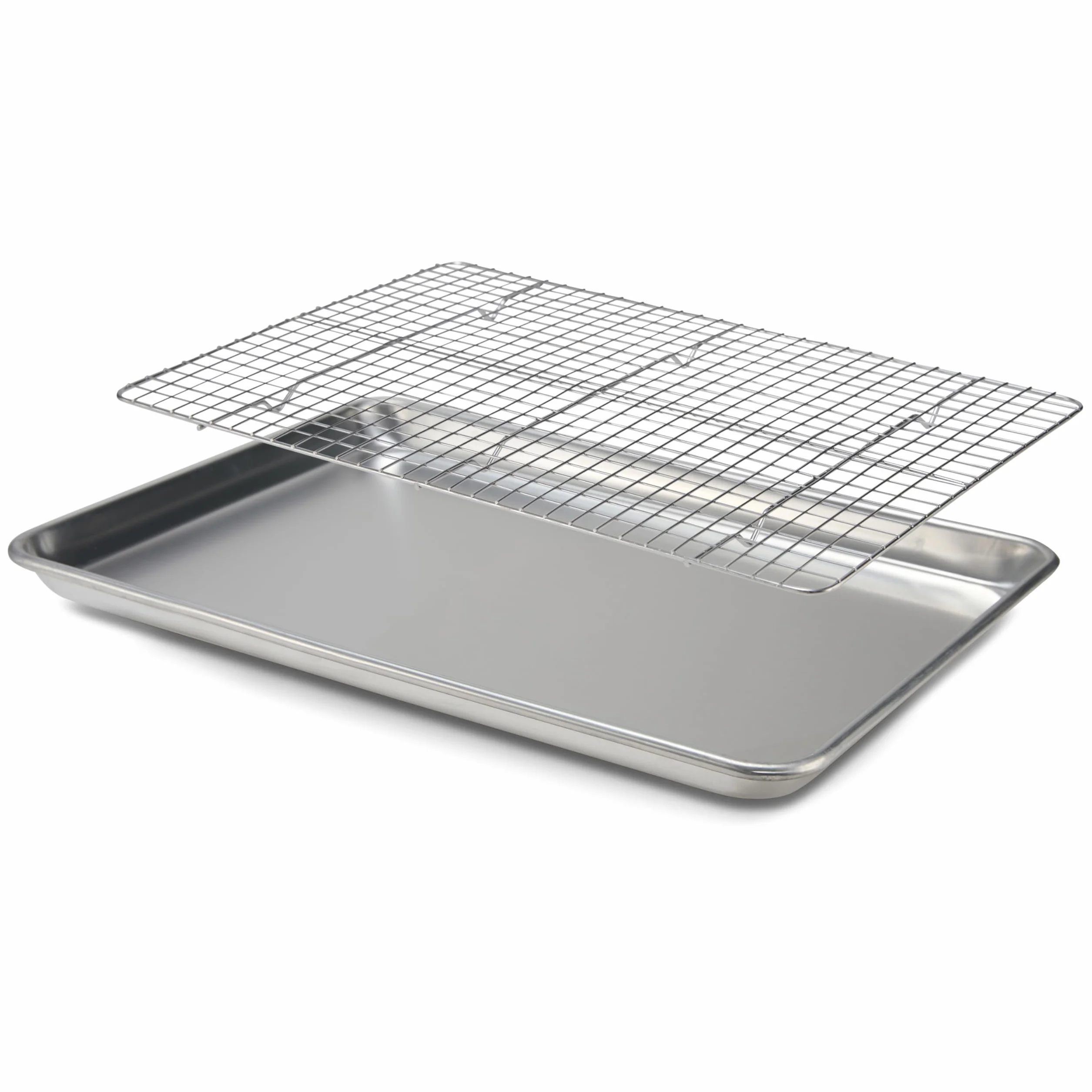 Checkered Chef - Set de bandeja de aluminio y rejilla de enfriamiento de acero inoxidable para hornear galletas, adecuado para horno