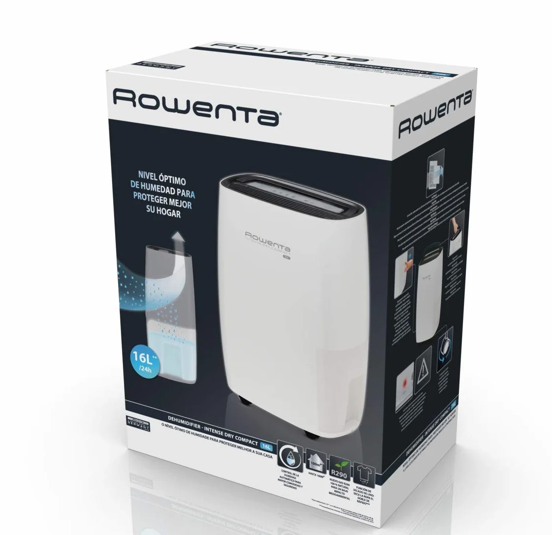 Rowenta Intense Dry Compact DH4236 deshumidificador de 16 L, con modo automático de deshumidificación con 3 programas, función Linen Dry, filtro, compacto, silencioso (Reacondicionado)