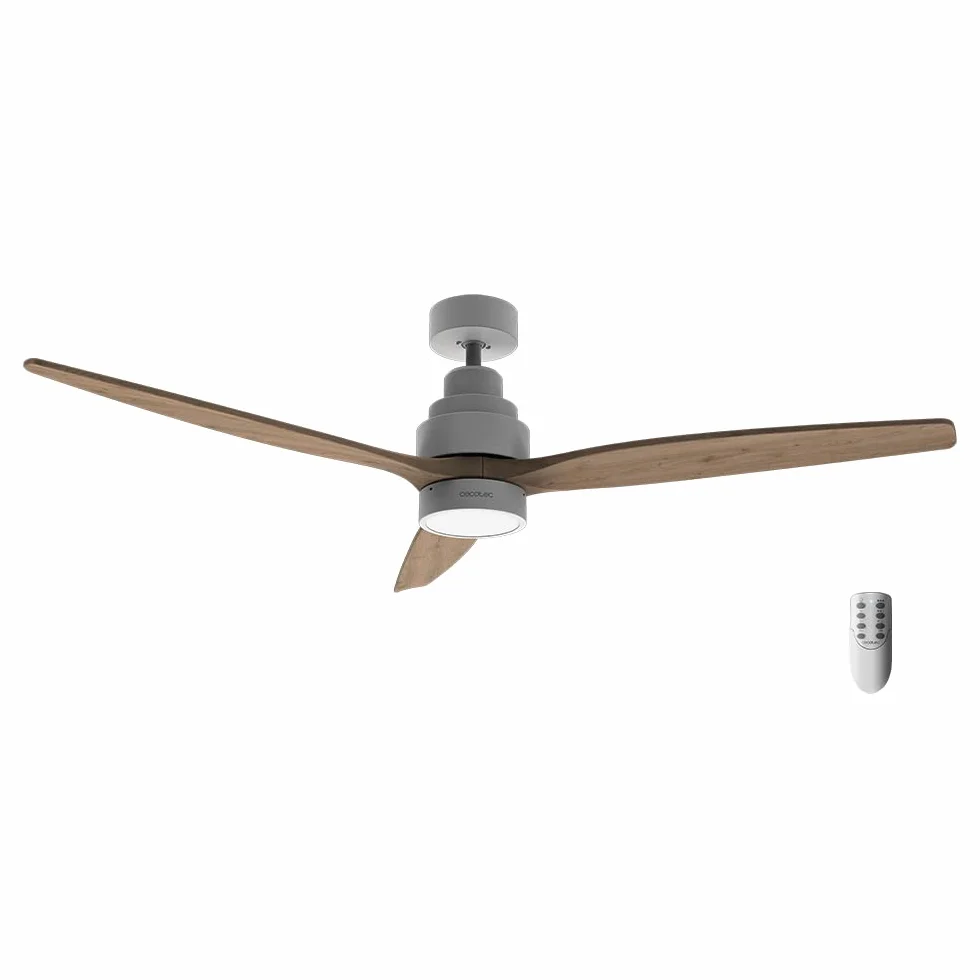 Cecotec Ventilador de Techo con Luz EnergySilence Aero 5300 White&Wood Design. 30W, Diámetro 52” con 3 Aspas, Motor DC, Luz LED, Mando a distancia, Temporizador y Modo Winter-Summer