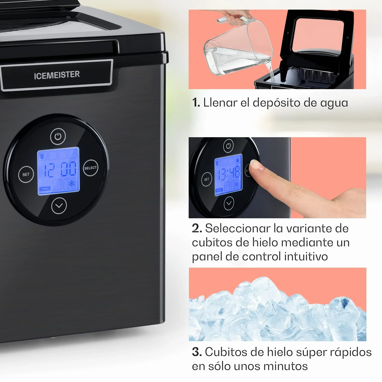 Klarstein Máquina de Hielo Portátil 2,5L 12 kg Auto Limpieza Pantalla LCD