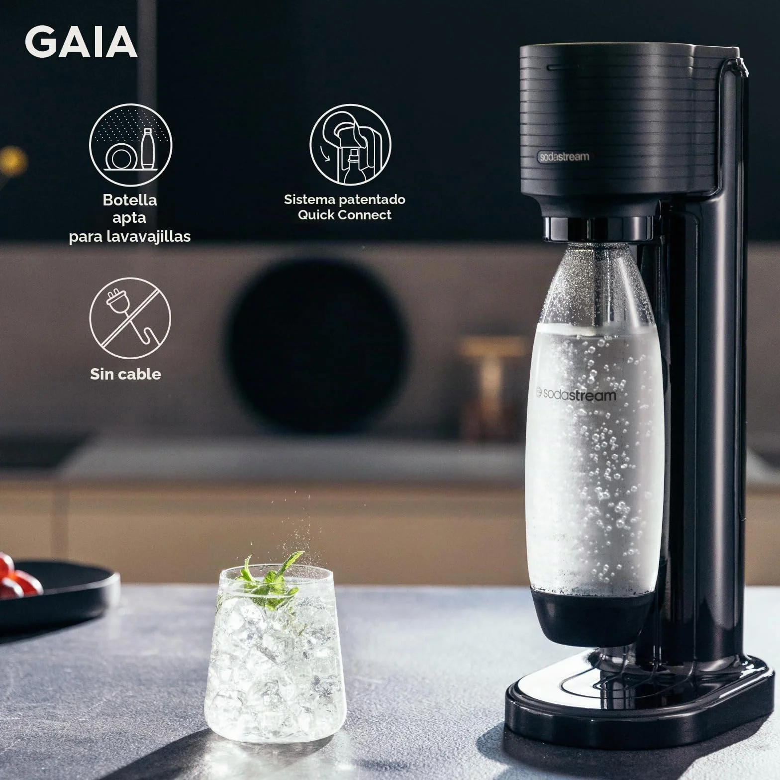 Sodastream GAIA Máquina de agua con gas y soda 1L 0.5L negro