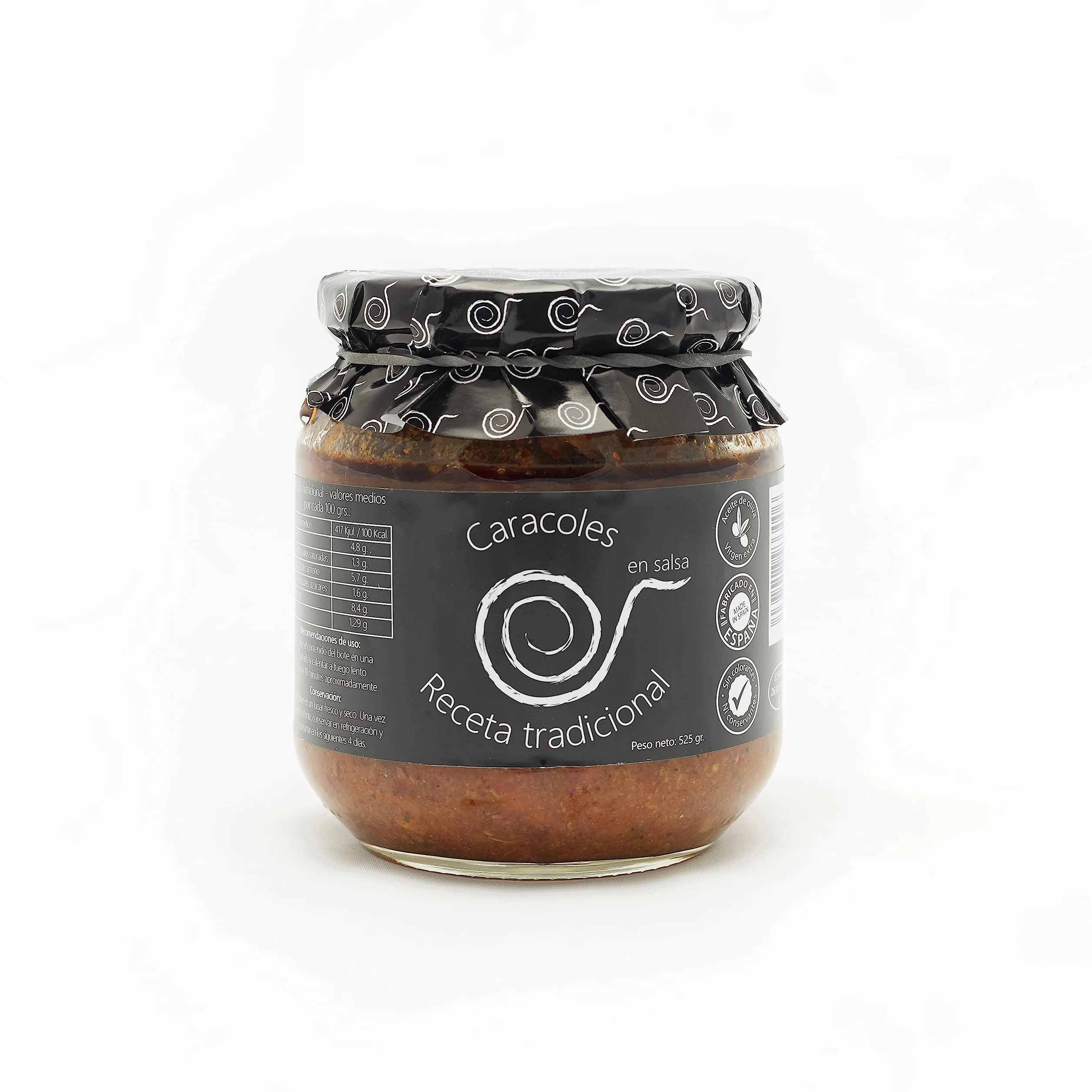Caracoles en Salsa 550g, Receta Casera con Chorizo y Jamón, Comida Tradicional Española en Conserva Gourmet