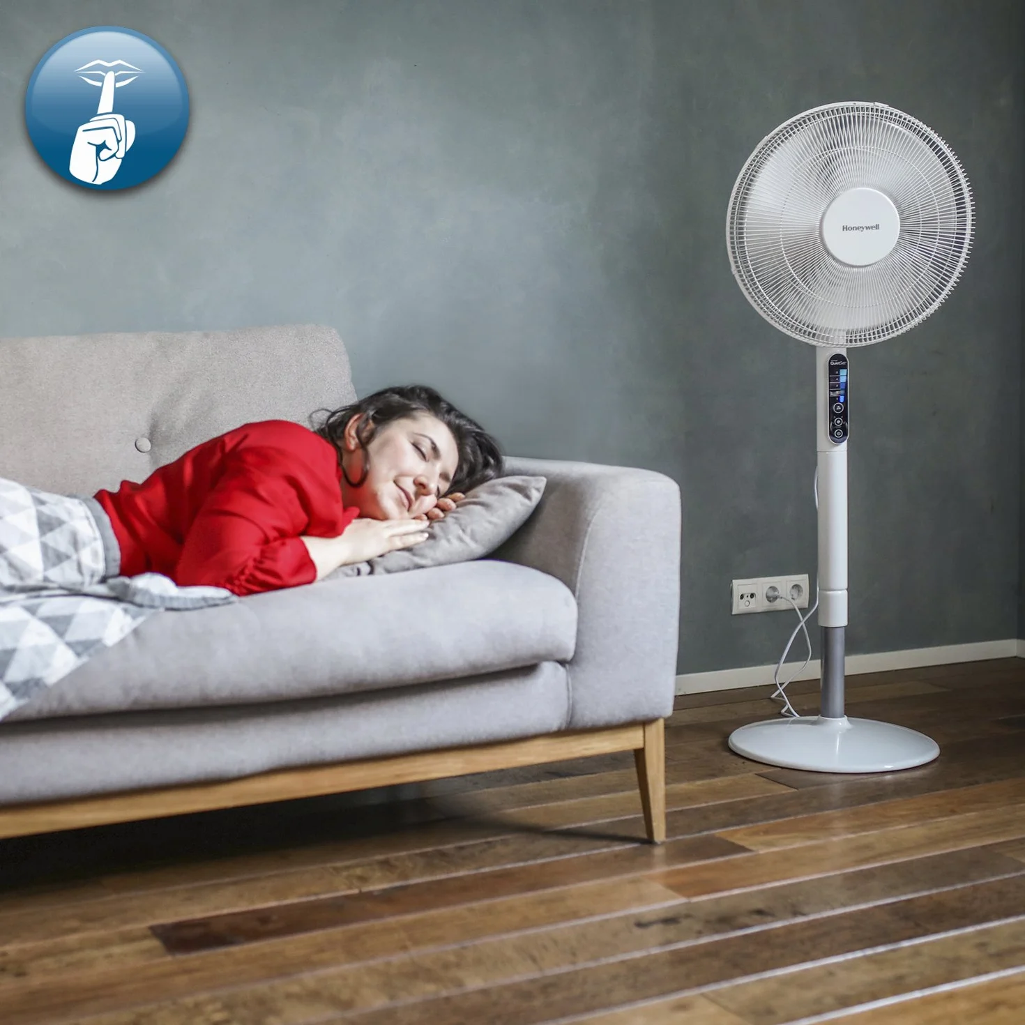 Honeywell Advanced QuietSet Ventilador de Pie Oscilante, 5 Ajustes de Velocidad, Función de Temporizador, Oscilación de 70°, Altura Regulable, Mando a Distancia, Fácil de Usar, HSF600W