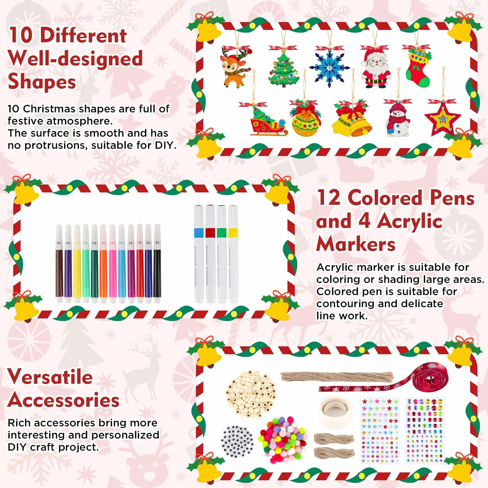 AHIKY 322 Piezas Adornos Navidad Madera para Pintar DIY Colgantes Árbol Decoración Artesanía