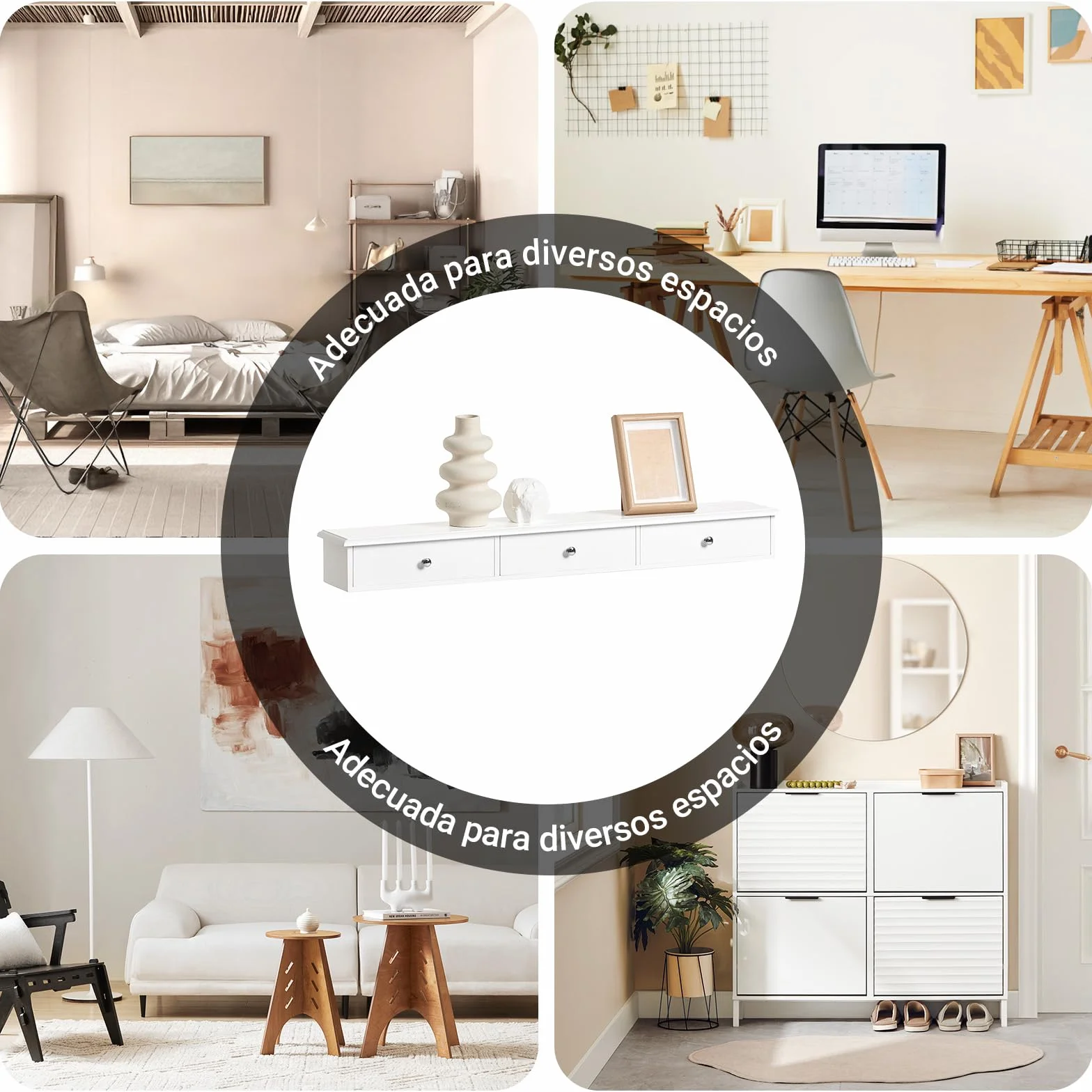 SoBuy Estante Flotante con 3 Cajones - Baldas Pared, Estantería Moderna para Entrada, Sala y Dormitorio - Blanco 94x15x10cm FRG43-L-W