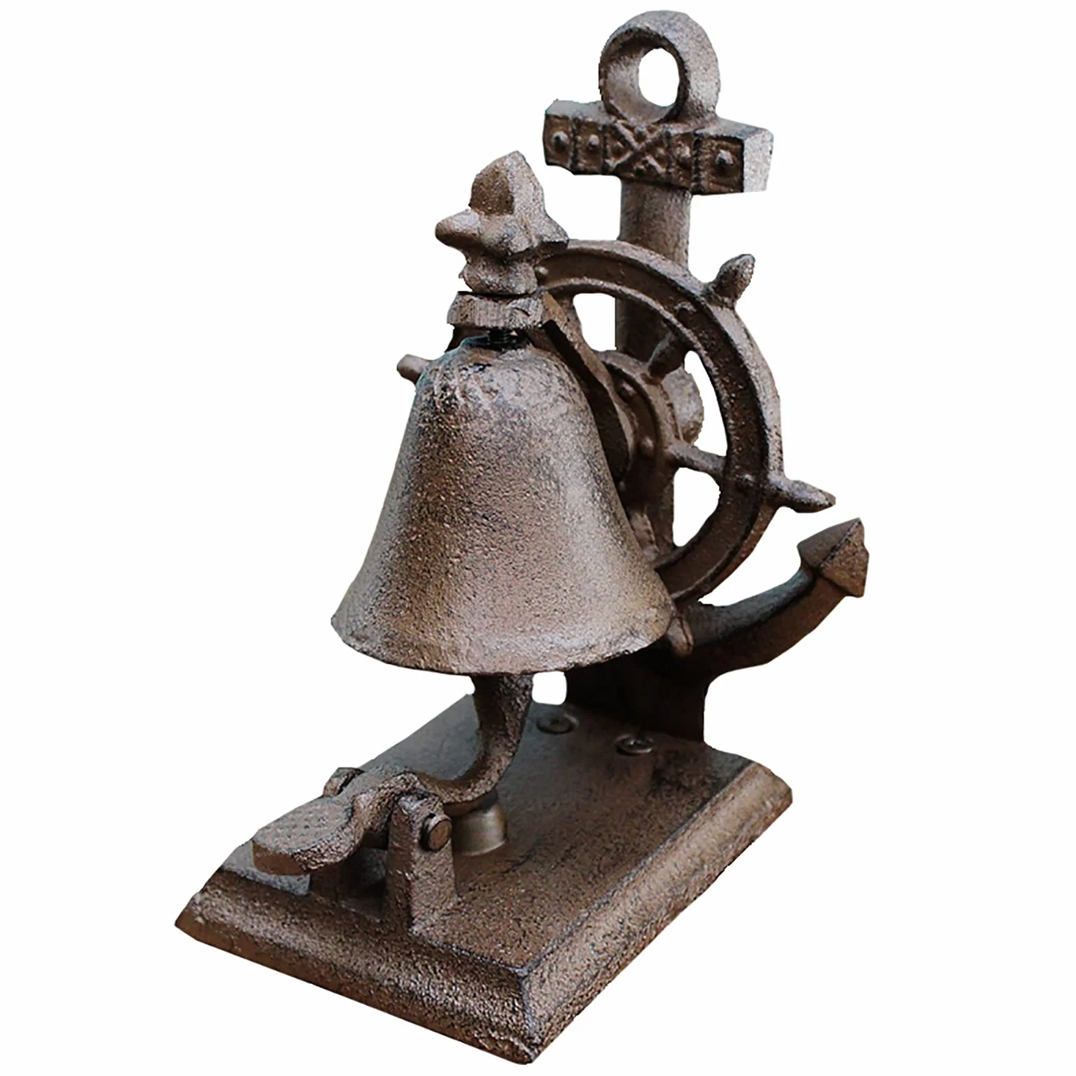 Campana de pared retro de servicio de metal Timón de acero, adorno de anillo de mano de barra elegante y adornado, estilo tradicional Pub cena, campanilla
