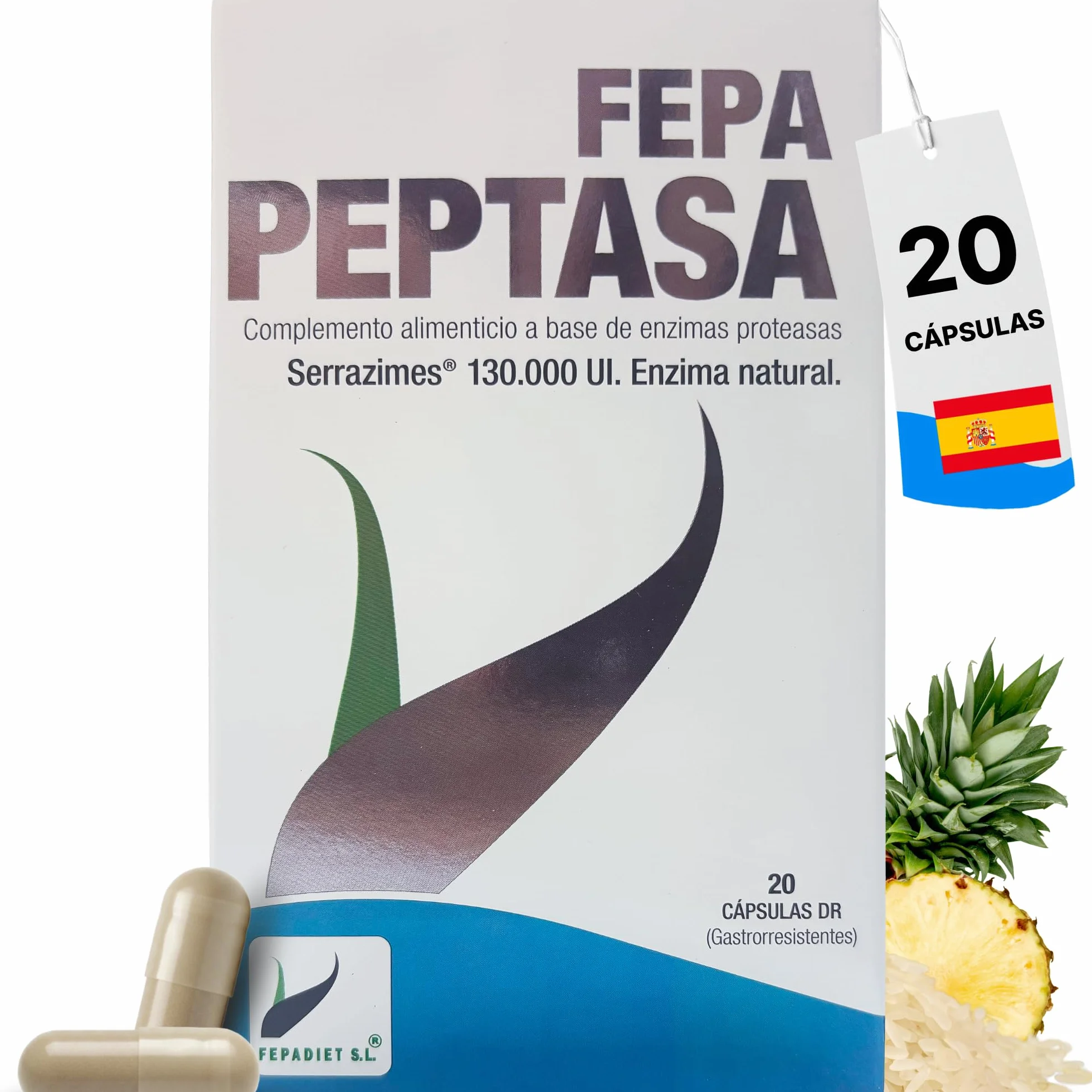 FEPA PEPTASA 20 Cápsulas con Serrapeptasa, Enzima Proteolítica de Alta Pureza – Complemento Alimenticio