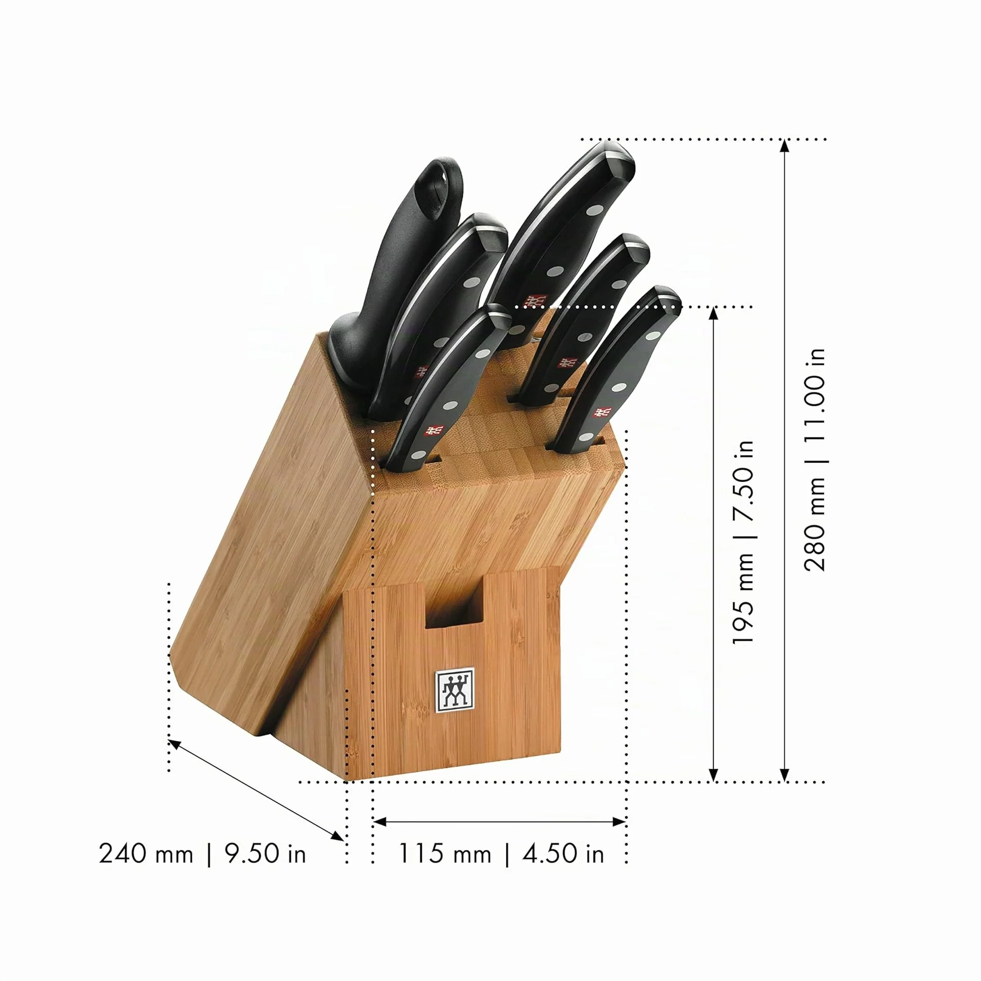 ZWILLING Bloque de cuchillos, 7 piezas, Bloque de bambú, Cuchillos con mango especial de acero inoxidable/plástico, Twin Pollux