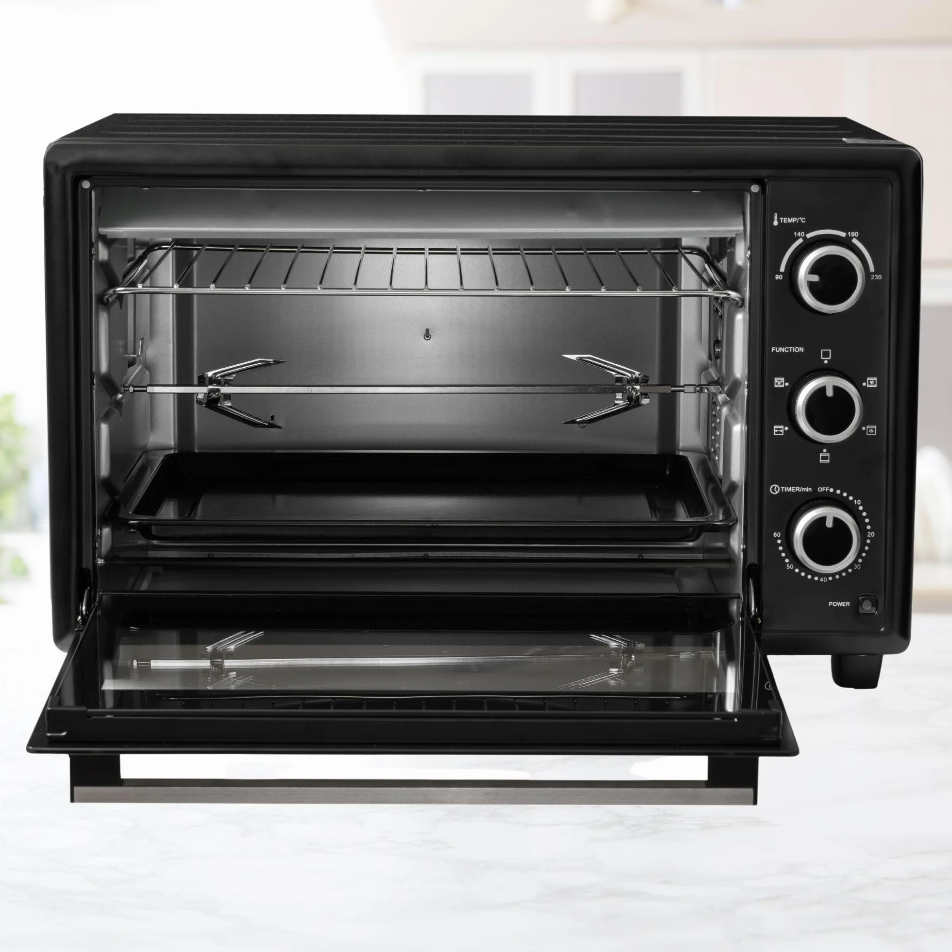 ICQN Mini Horno con Aire Forzado 50 Litros | Horno de Pizza con Temporizador 90 min