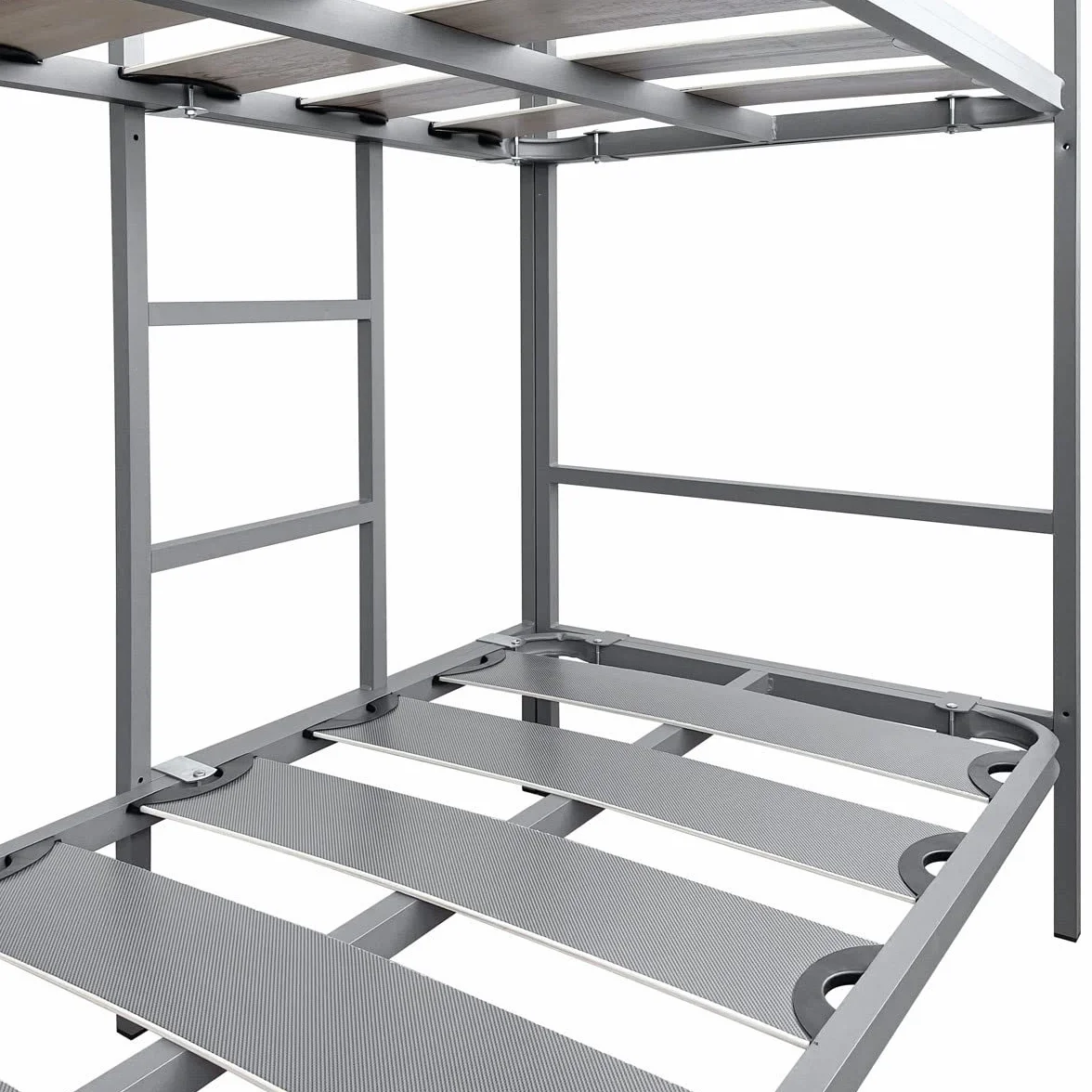 Somnia Descanso - Litera Reforzada Completa con Barandilla y Escalera Metálica - Estructura de 40x30mm con Láminas Anchas, Gris, 90x190