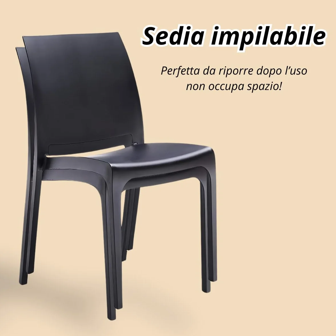 Tomaino - Silla de cocina de plástico, 6 sillas apilables de plástico con reposabrazos para exterior e interior, sillas para jardín, salón, balcón o bar, color negro