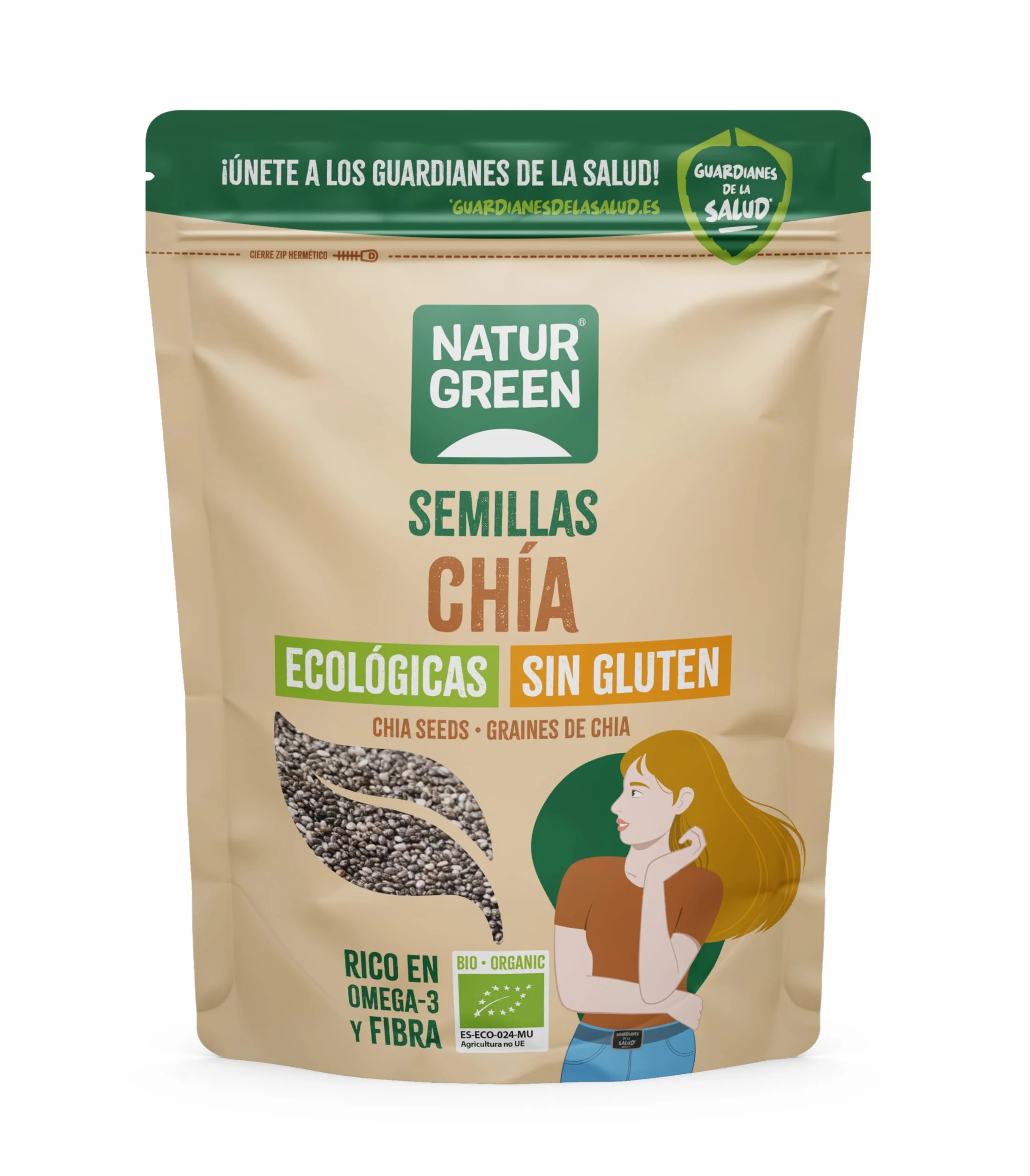 Semillas Chía Ecológica NaturGreen 500g Ricas en Fibra Omega 3 Sin Gluten