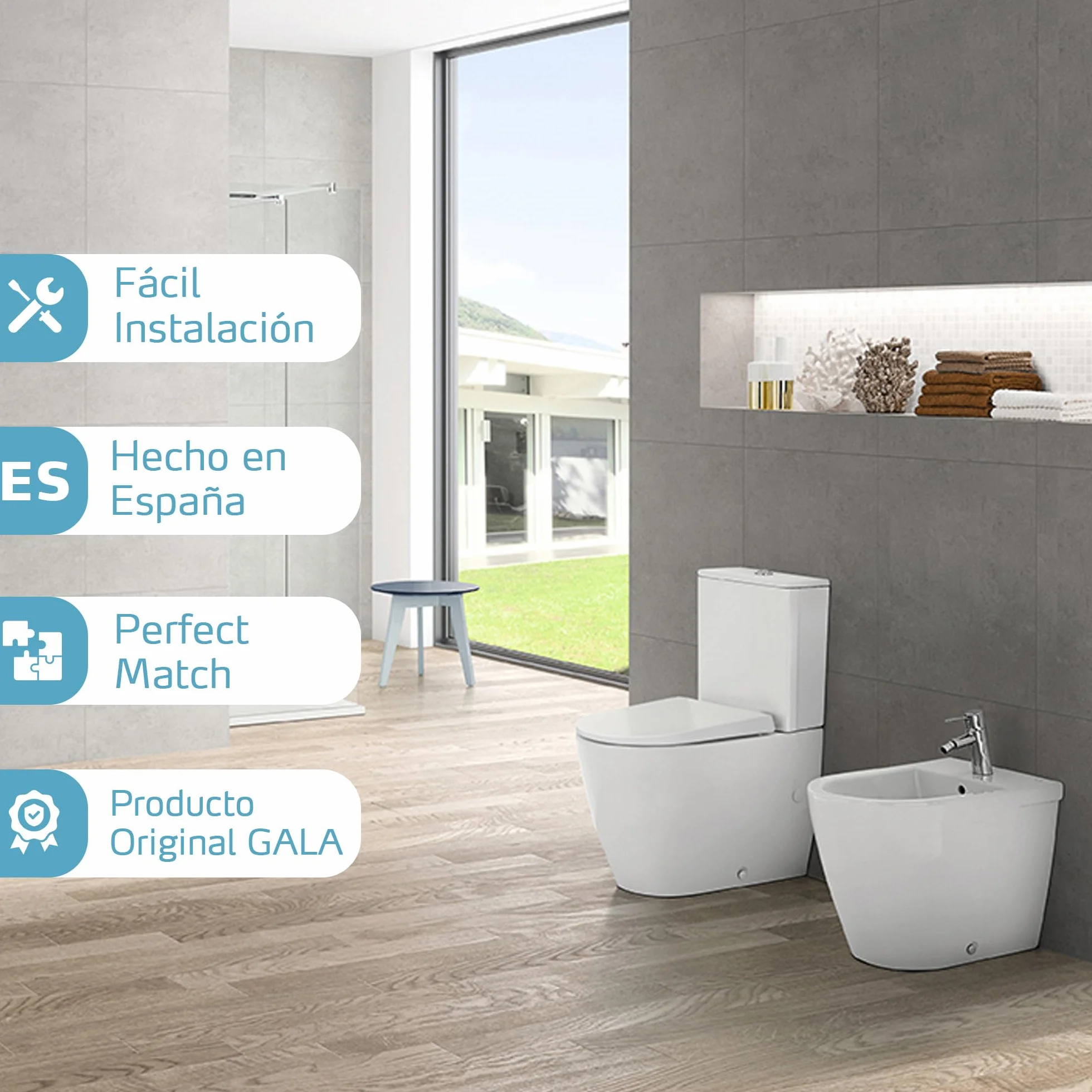 Gala Marina – Tapa y Asiento Fijo Inodoro - Forma Ovalada - Incluye Kit Fijación - Bisagras Acero Inoxidable - Fácil Limpieza - Color Blanco Compatible con Modelo Anterior a 2007