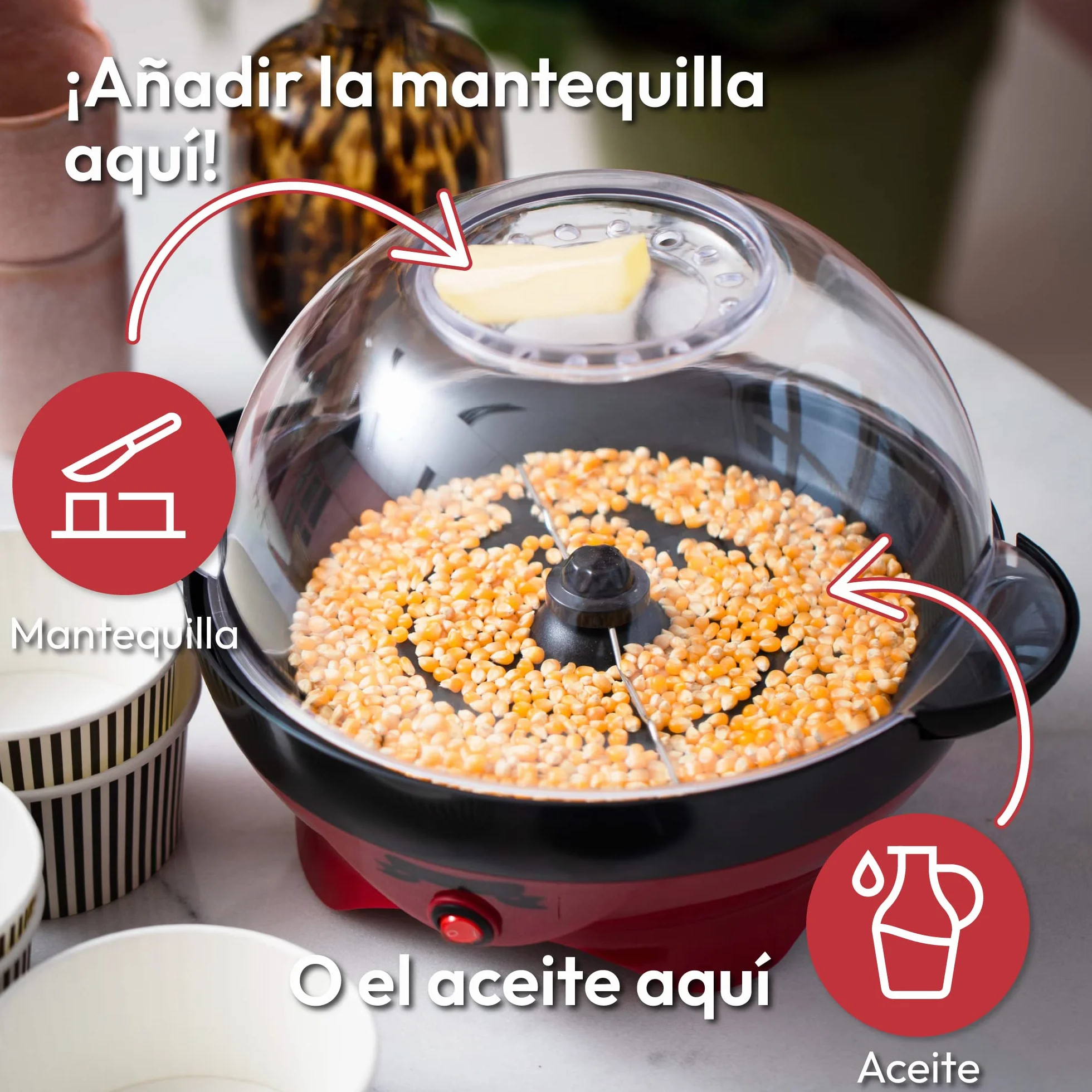 Máquina de Palomitas de Aire Caliente Sin Aceite Gadgy Palomitero Rojo Retro