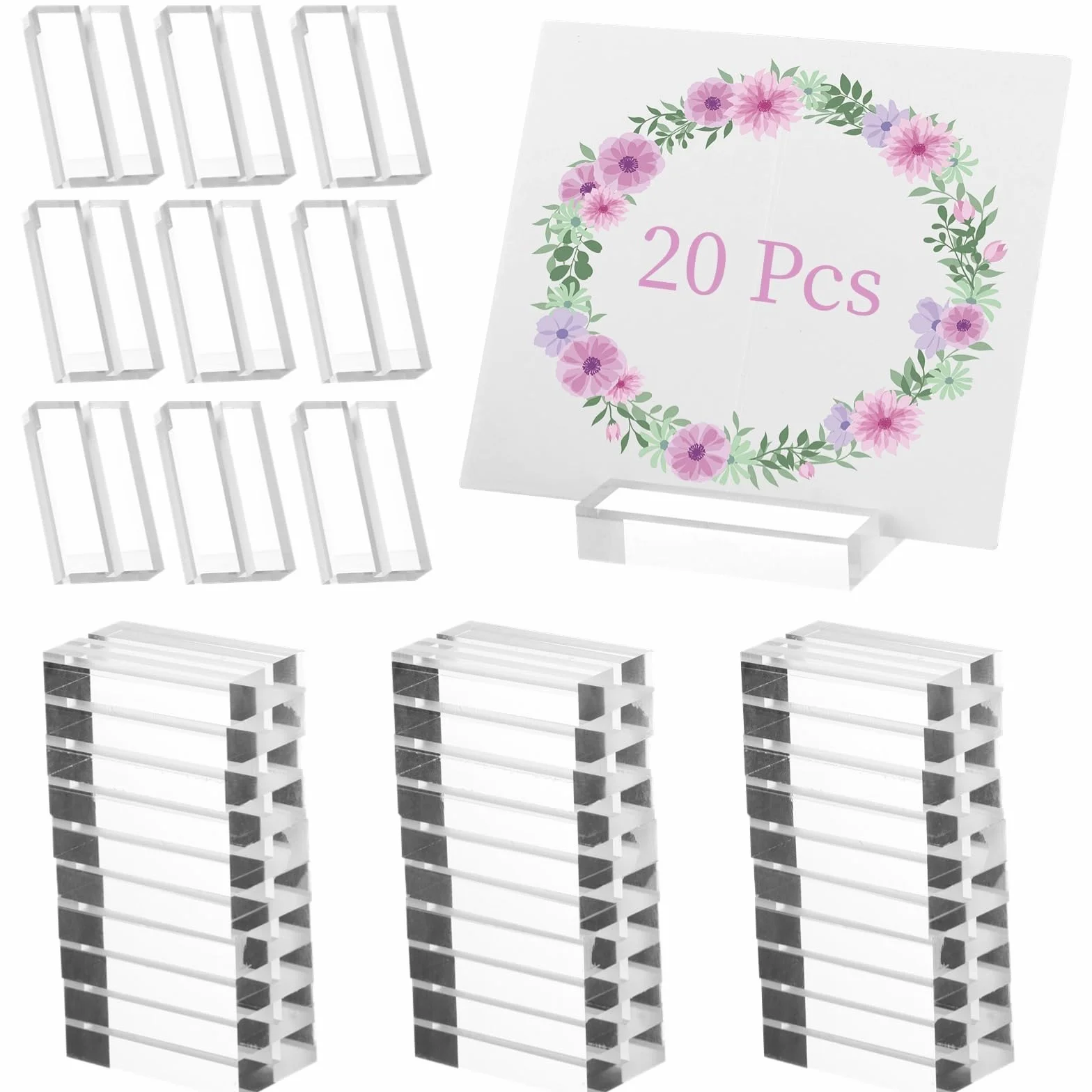 Generic 20 soportes acrílicos para carteles, soportes acrílicos para tarjetas de lugar, soportes transparentes para menú con ranura para tarjetas, soportes para números de mesa para reuniones de