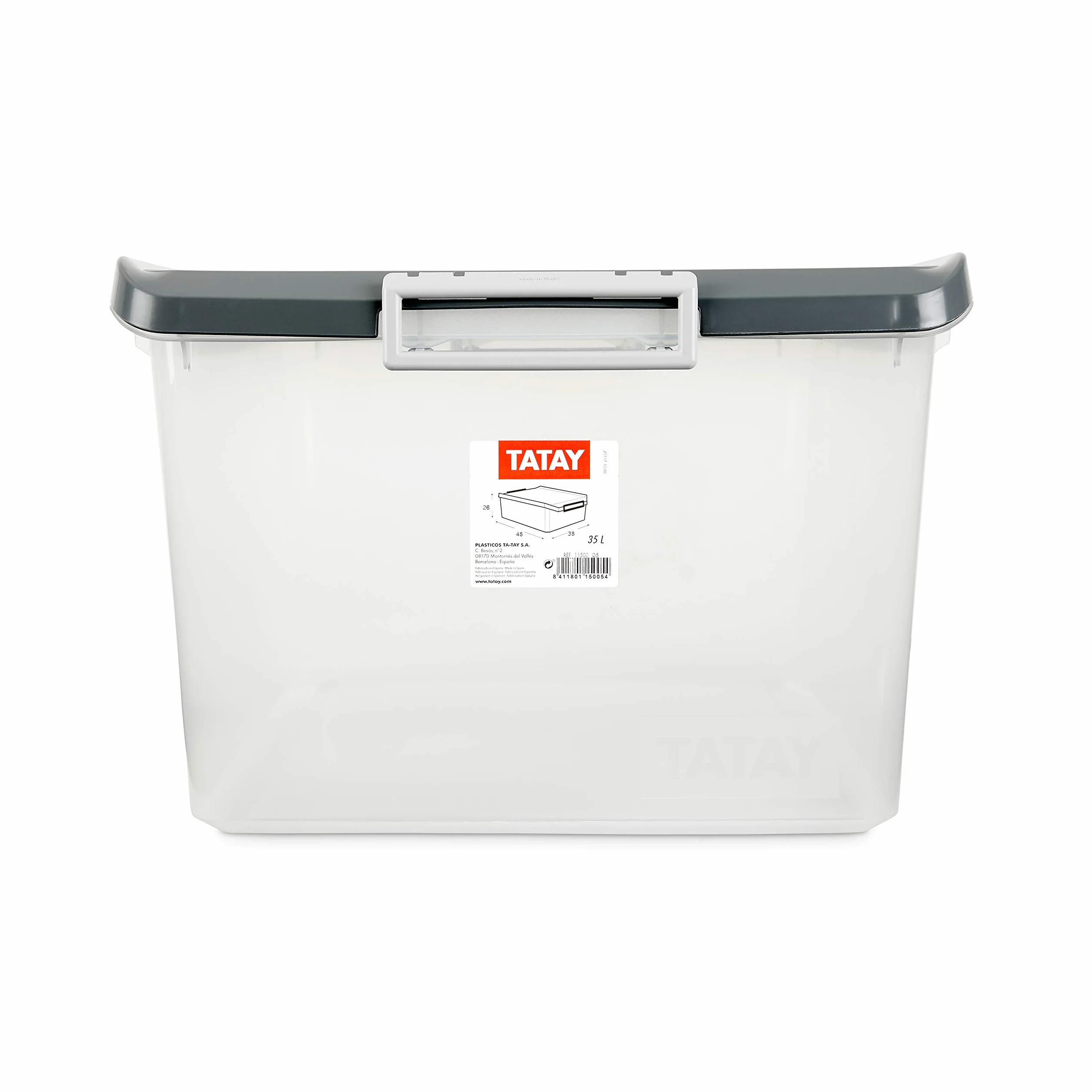 Caja Almacenaje Plastico 35 L Multiusos Classic Tapa Bisagra Asas Ergonomicas ABS Apilable Resistente Libre BPA 37,7x47,5x26 cm Gris