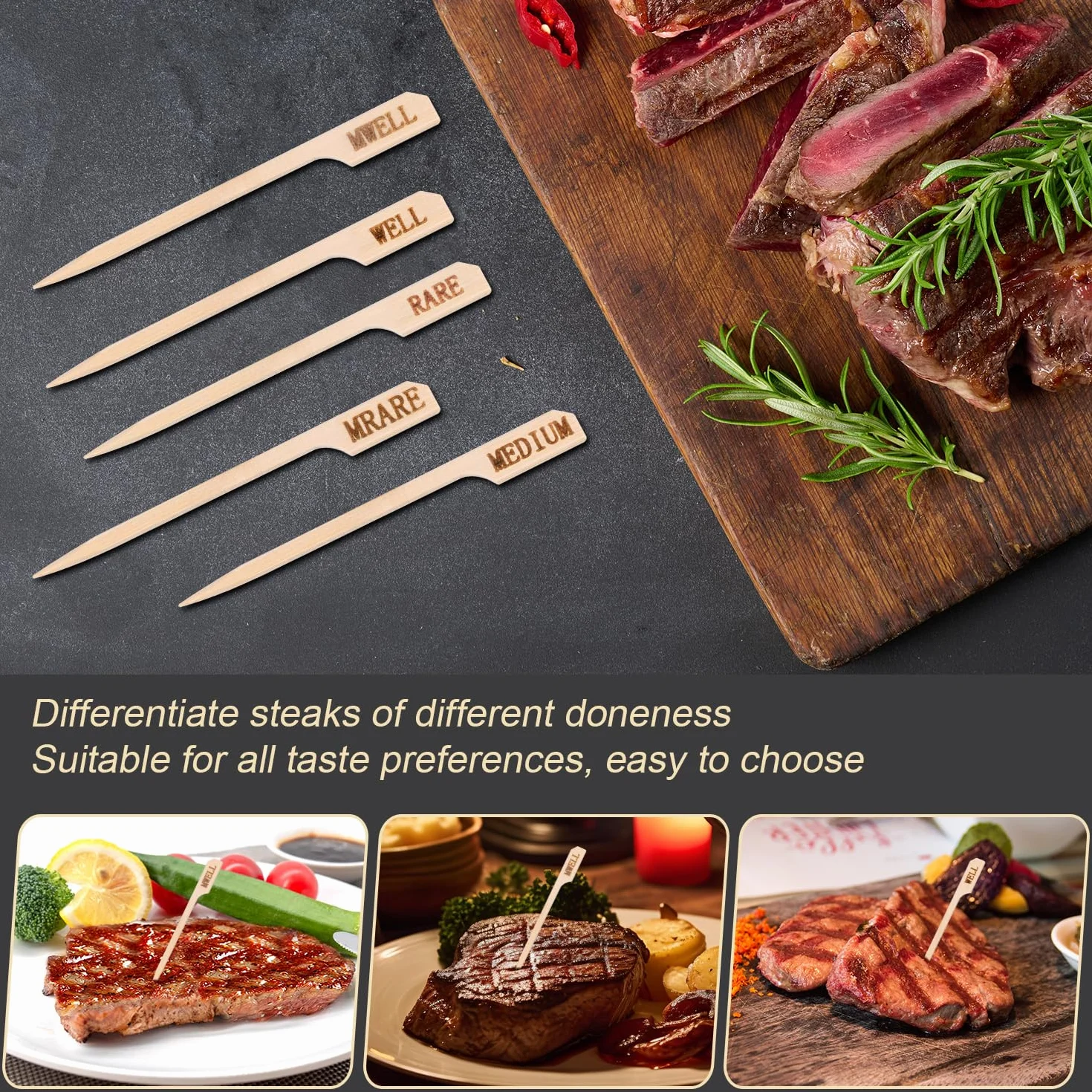 500 palillos de madera para temperatura de carne, pinchos planos para barbacoa, parrilla, frutas, asar, fiesta, cóctel