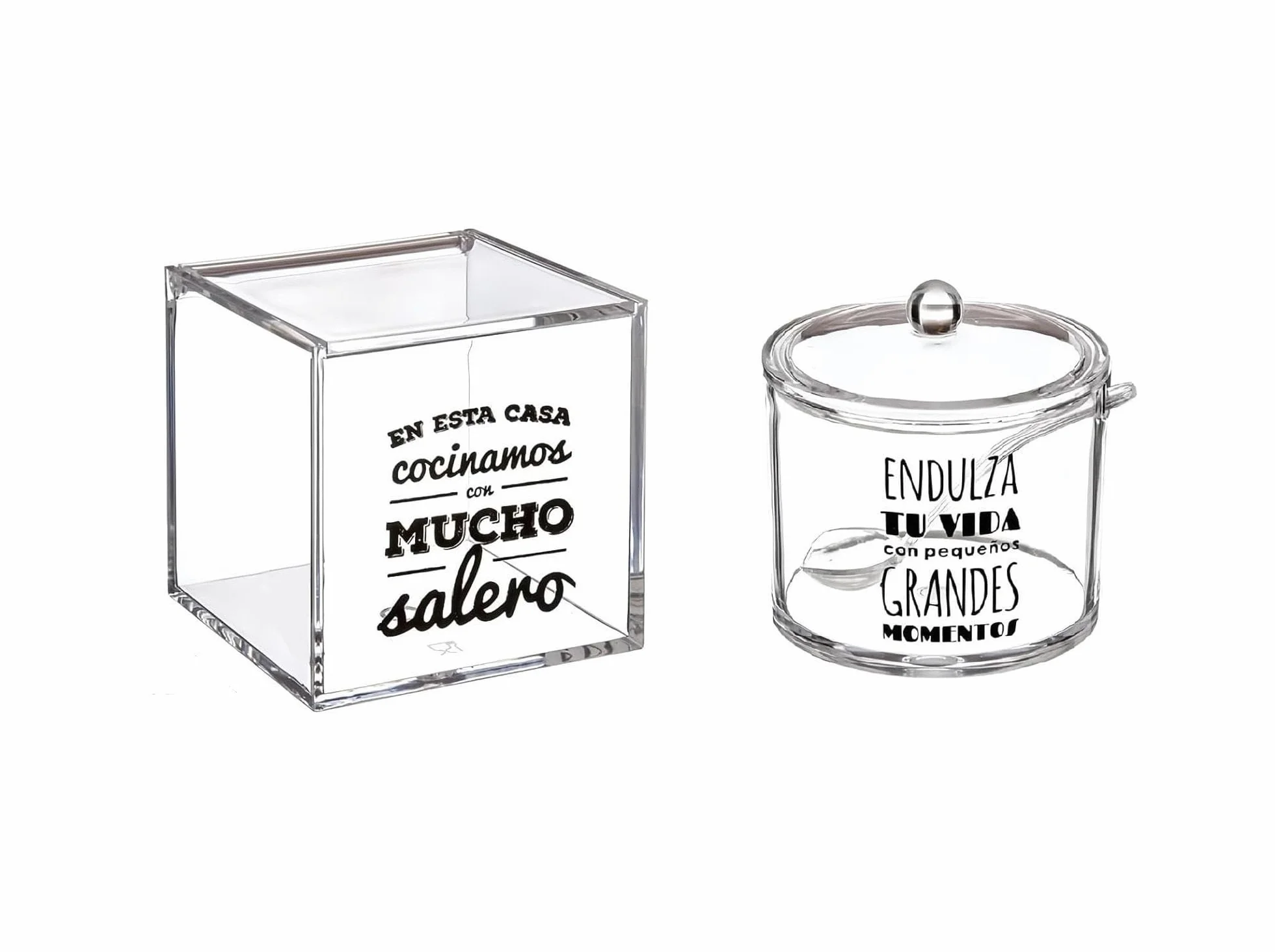 Juego de Salero y Azucarero de Cocina Acrílico Transparente con Cuchara y Tapa