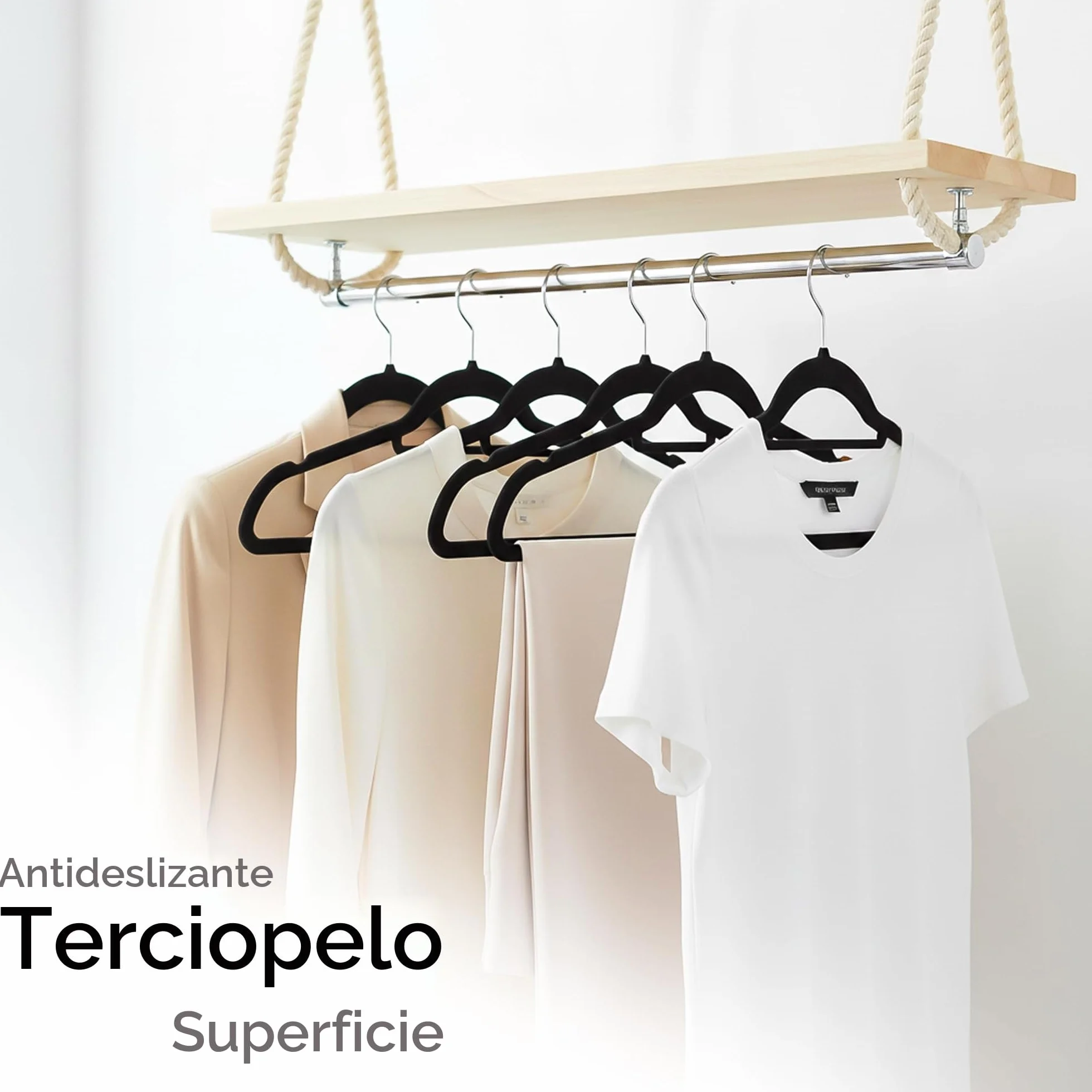 Perchas de Terciopelo Utopia Home con Tie Bar - Antideslizantes - Negro (Paquete de 50)