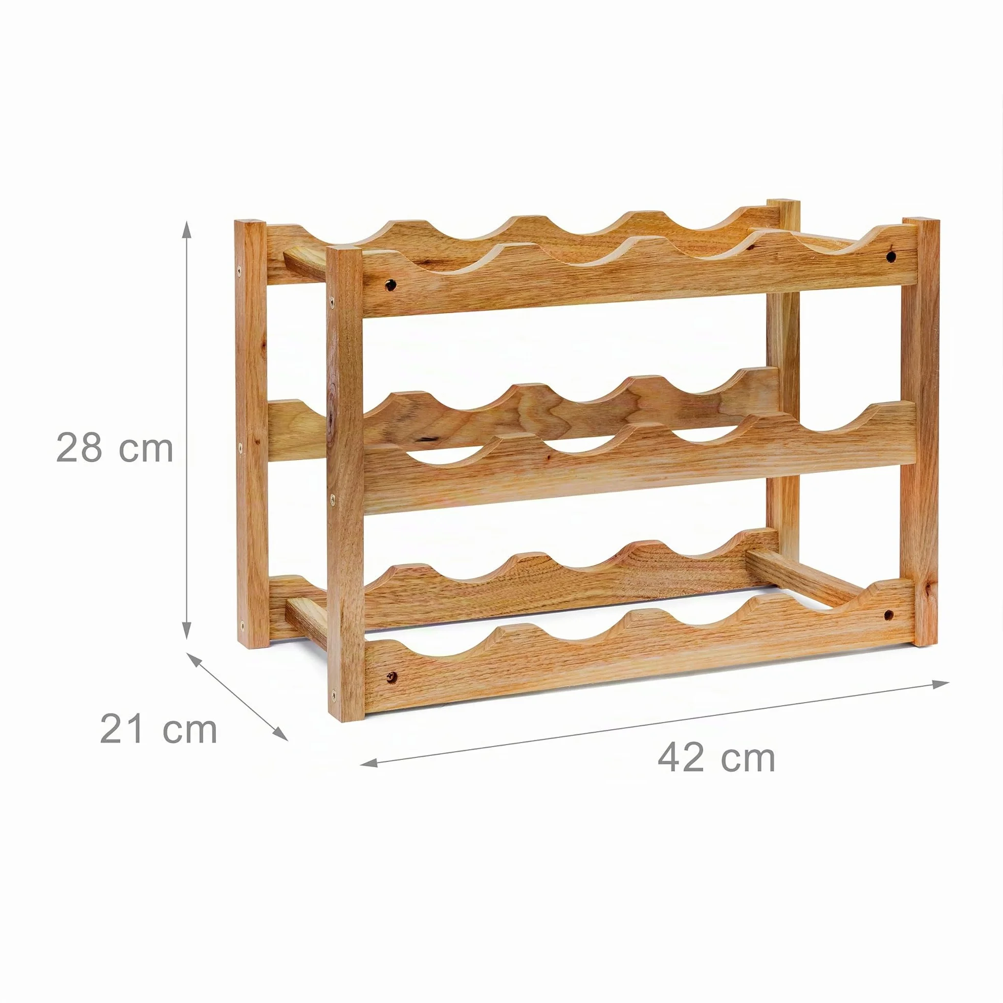 Relaxdays Botellero pequeño de Madera natural 28 x 42,5 x 21 cm Estante con 3 niveles para 12 botellas de vino, soporte de nogal barnizada para almacenar