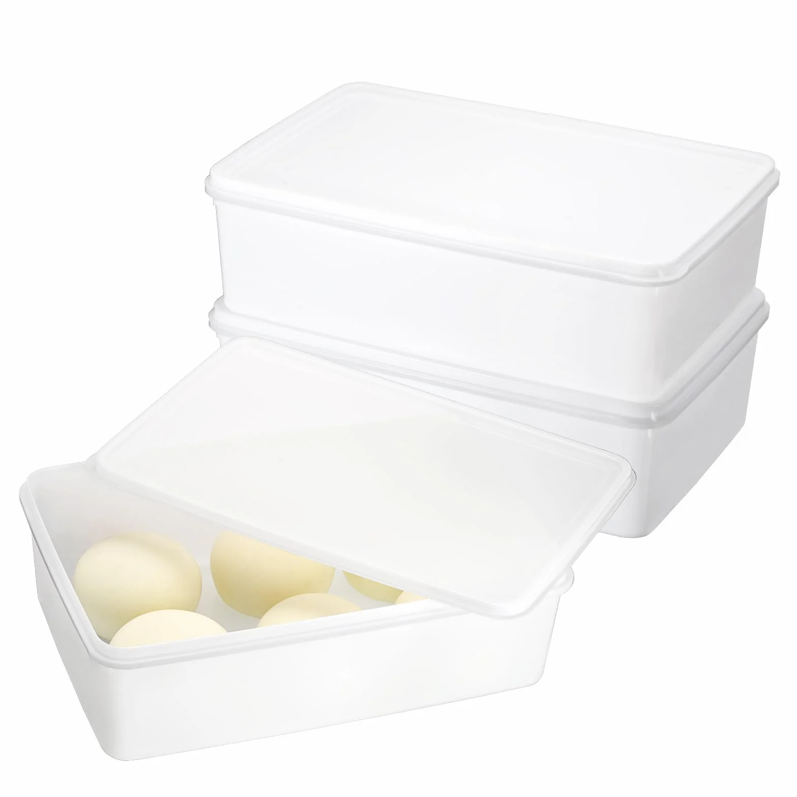 BSTKEY Paquete de 3 cajas de plástico a prueba de masa de pizza con tapa, contenedor de almacenamiento rectangular para masa de pan blanco, caja de almacenamiento de alimentos, organizador de postres
