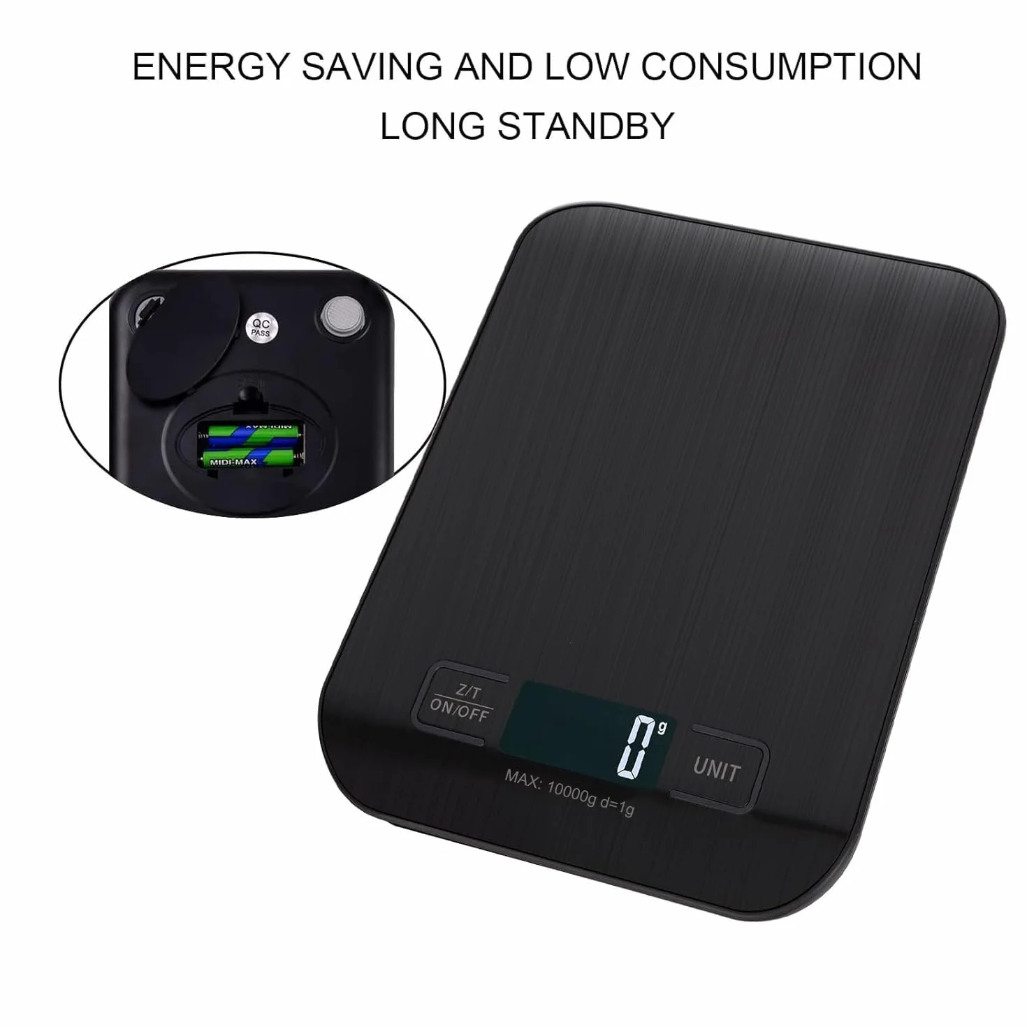 Báscula de Cocina Digital 10kg, Medición Precisa Hasta 1g, Pantalla LCD, Función de Tara (Negro)