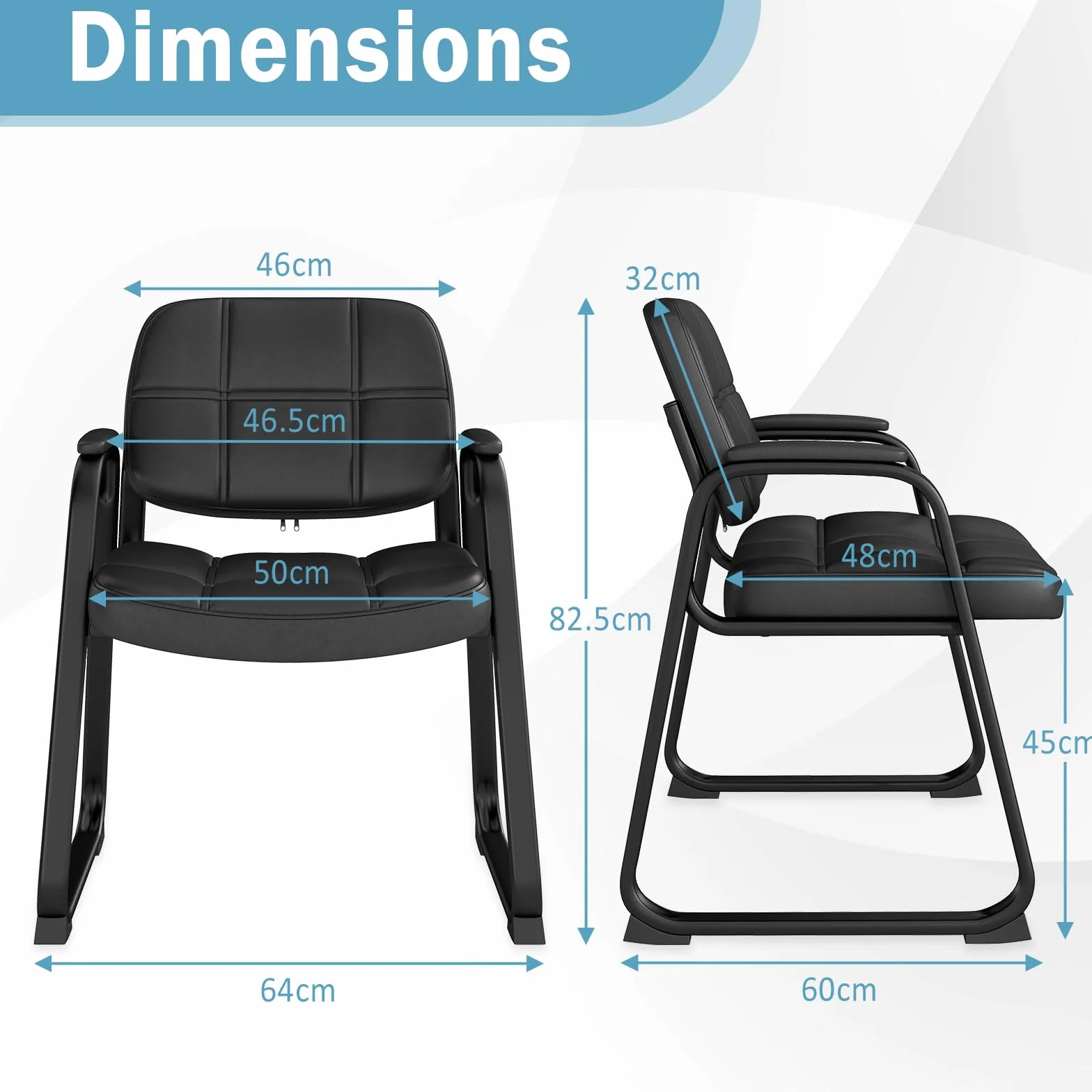 GIANTEX Set de 2 Sillas Confidente Acolchadas, Sillas de Conferencia de Cuero Artificial, Estructura de Metal, 64 x 60 x 82,5 cm