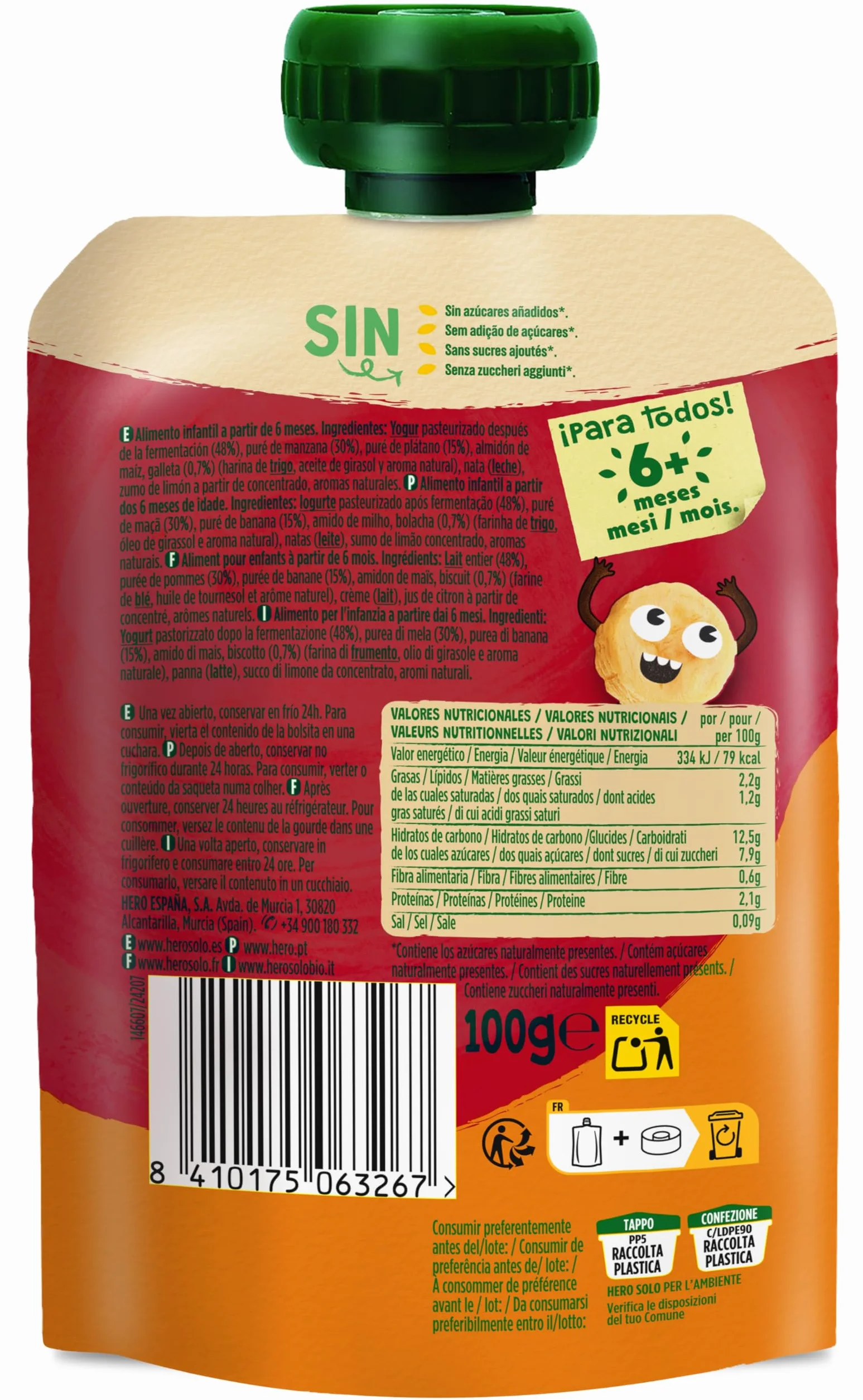 Hero Solo Mi Merienda Bolsitas de Yogurín Griego con Zumos de Fruta y Cookies 18 x 100 g