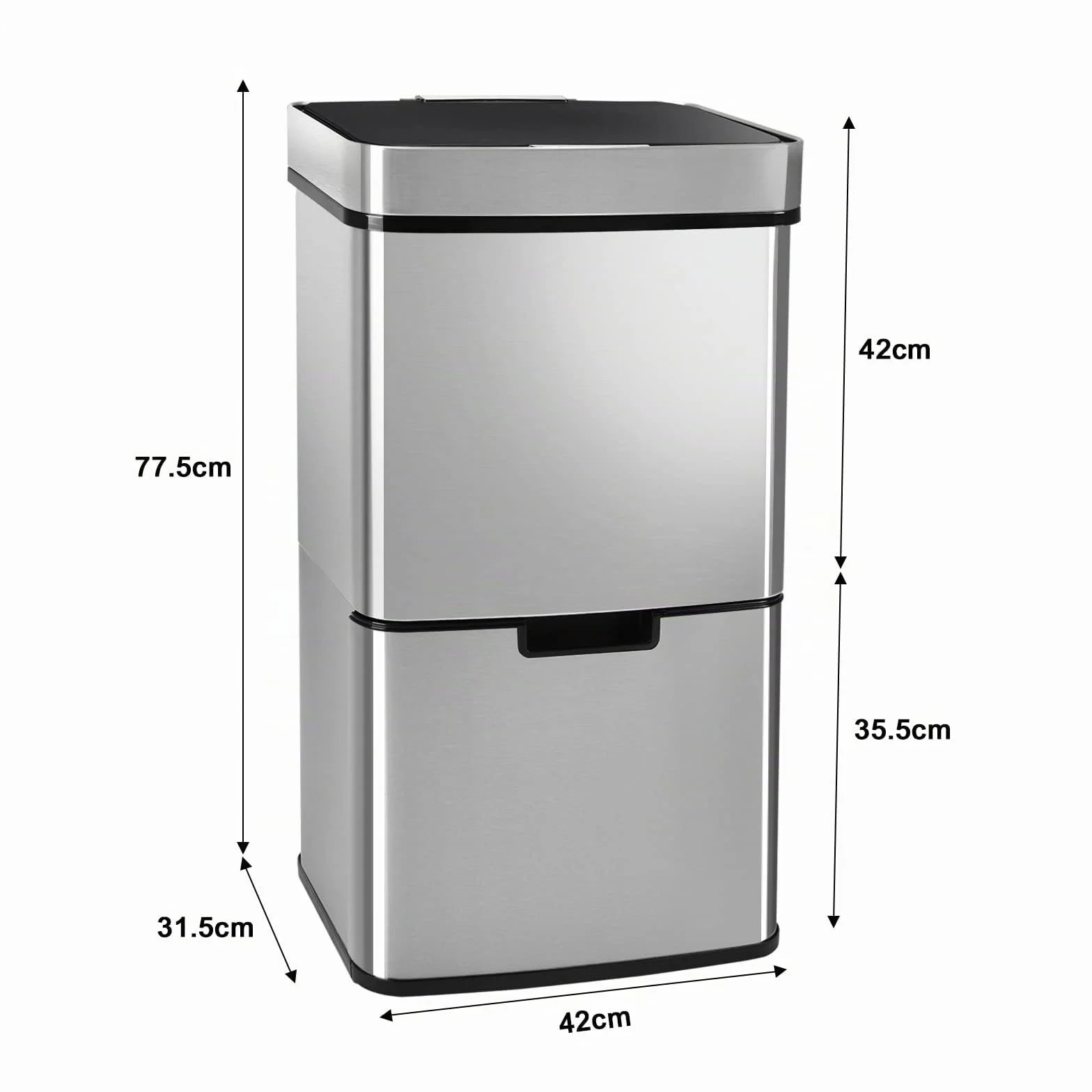 Gardtech VERTAK Sistema de separación de basuras con Sensor (3 Compartimentos, 62 L, Extensible, Sensor de Acero Inoxidable, para Cocina, casa y Oficina)