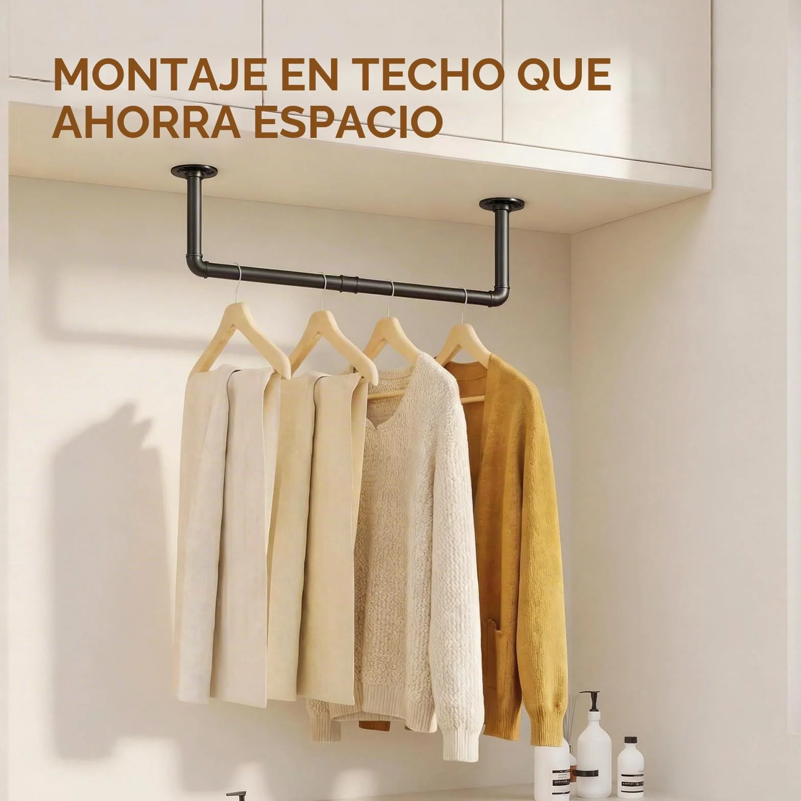 Bamworld Perchero de Pared Industrial Barra para Colgar Ropa 92cm Metal Negro