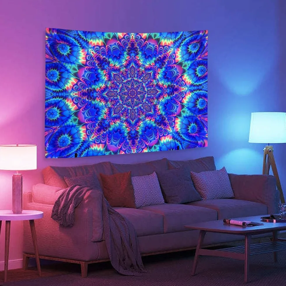 Tapiz de Pared Fluorescencia UV Mandala Indio Hippie 150x200 cm