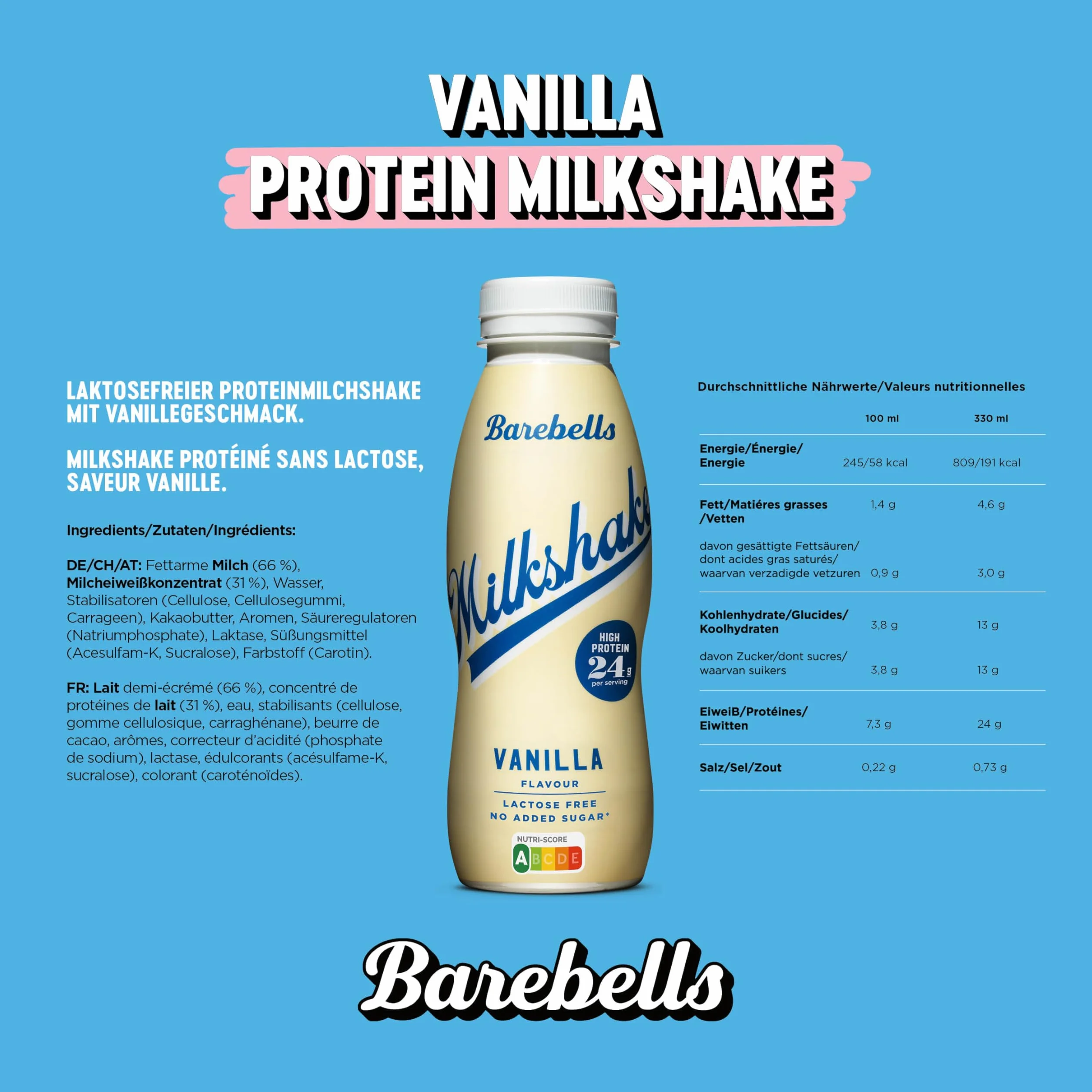 Barebells Batido de Proteínas Cremoso Vainilla 24g Proteína Sin Lactosa 8x330ml