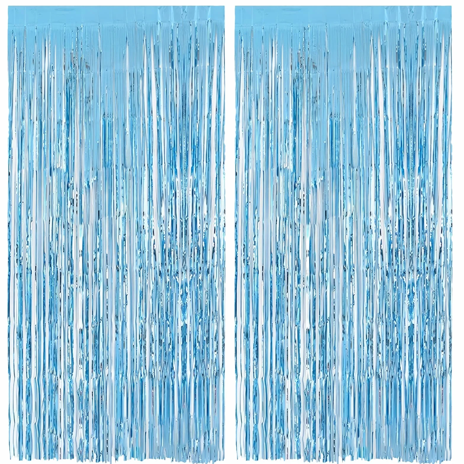 Cortina Fiesta 2PCS Cortinas de Papel de Aluminio con Borlas, Espumillón, Decoración de Cumpleaños y Navidad (2M Azul Claro)