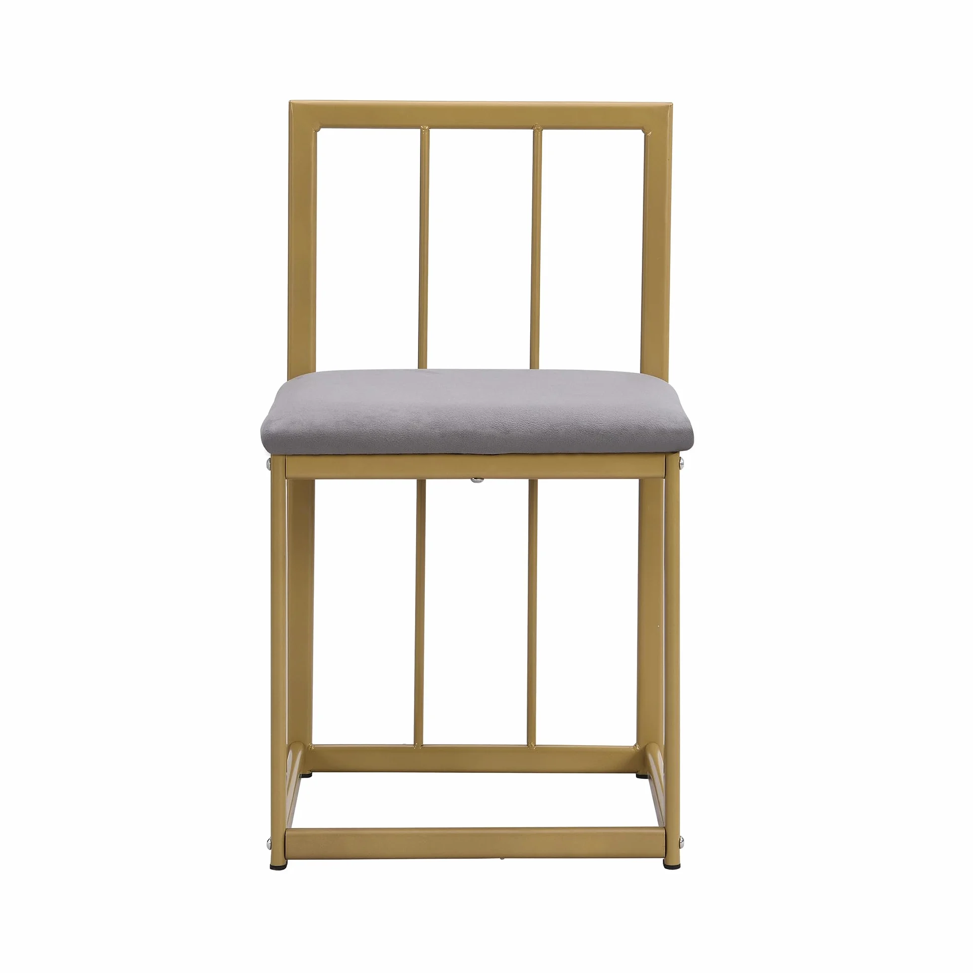 Lexiou Juego de comedor de seis sillas: mesa blanca, estructura de hierro y tapicería gris, combinación moderna