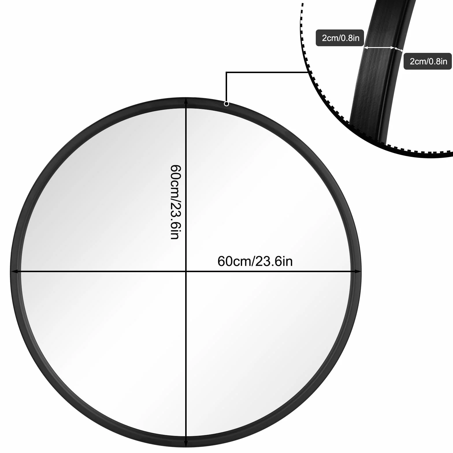 WOLTU Espejo Pared, Espejo Baño, Espejo Decorativo de Baño o Tocador con Marco Metálico Negro, Cristal HD sin Distorsión, Estilo Moderno para Dormitorio, Entrada o Salón, 60 cm
