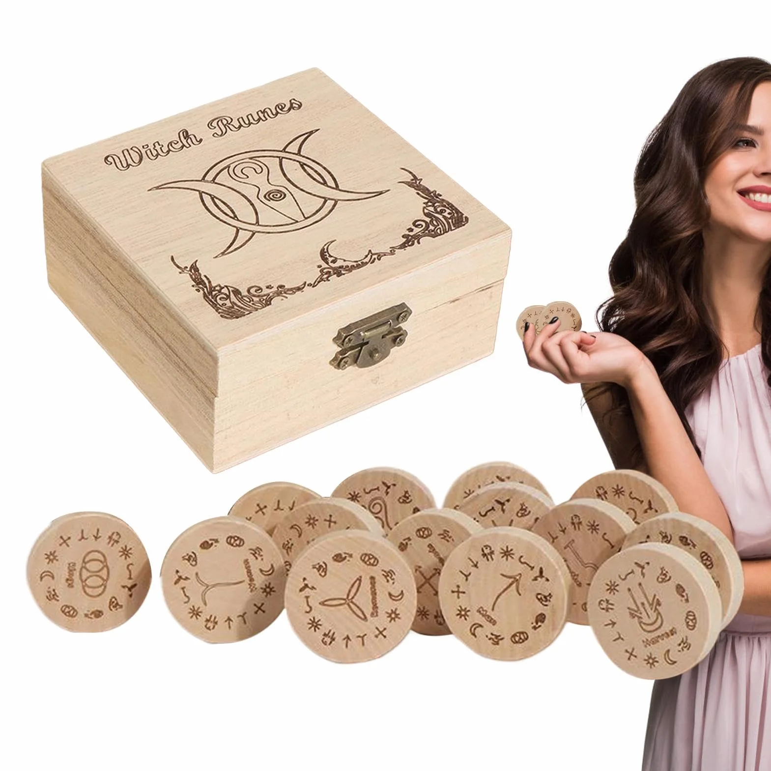 Juego de runas de brujas con piedras, juego de runas de madera | Runas de madera de predicción | Juego de runas de adivinación, juego de meditación de runas nórdicas, runas de predicción de brujas por