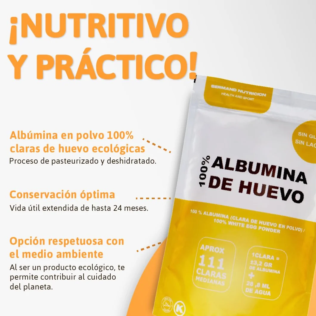 Clara de Huevo en Polvo SERMAND | Albúmina de Huevo Sin Aditivos Sin Lactosa | Bolsa Zip 350 GR