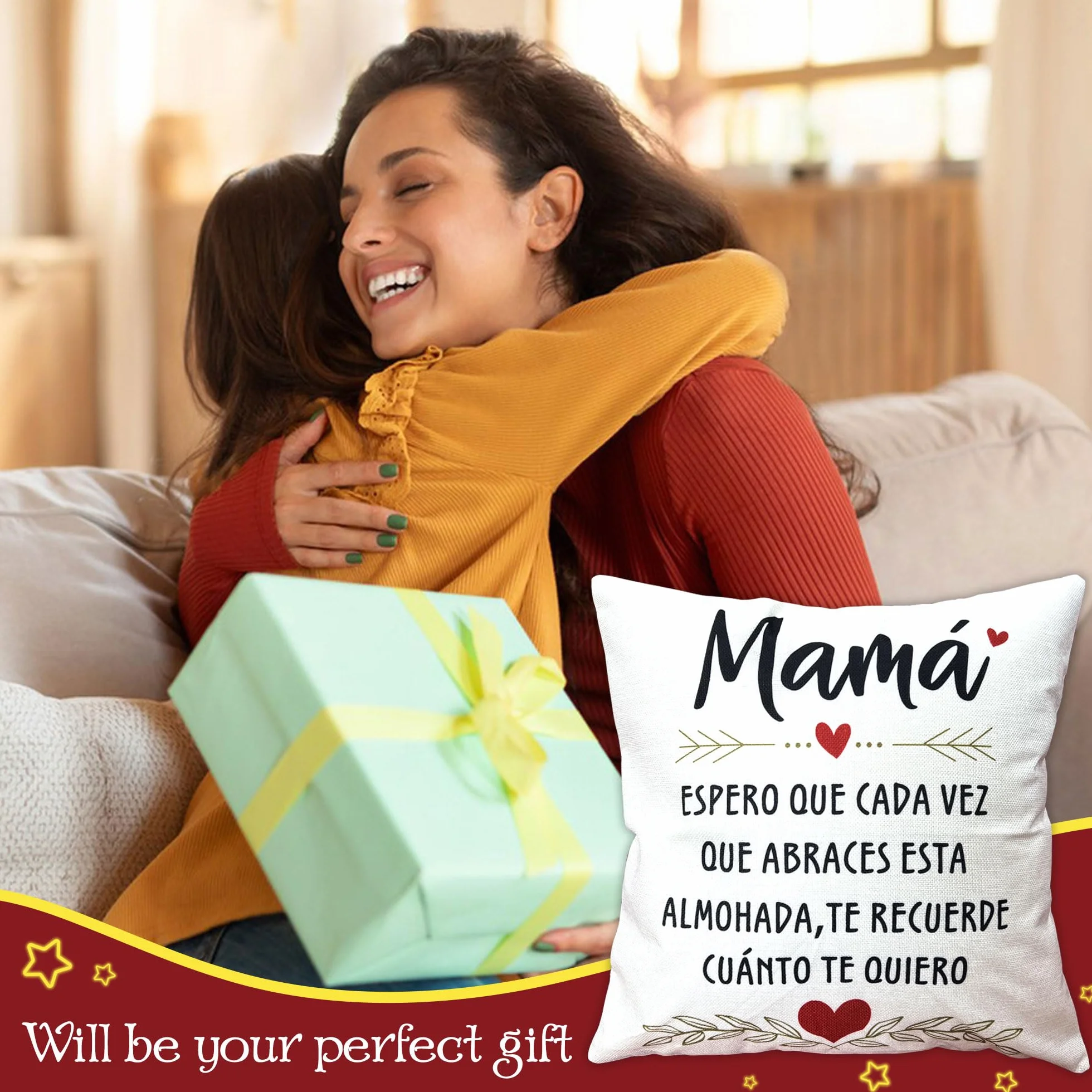 Cojín Regalo para Mamá - Funda de Cojín Hija Hijo - Espero Que Te Quiero - Cumpleaños, Día de la Madre, Navidad