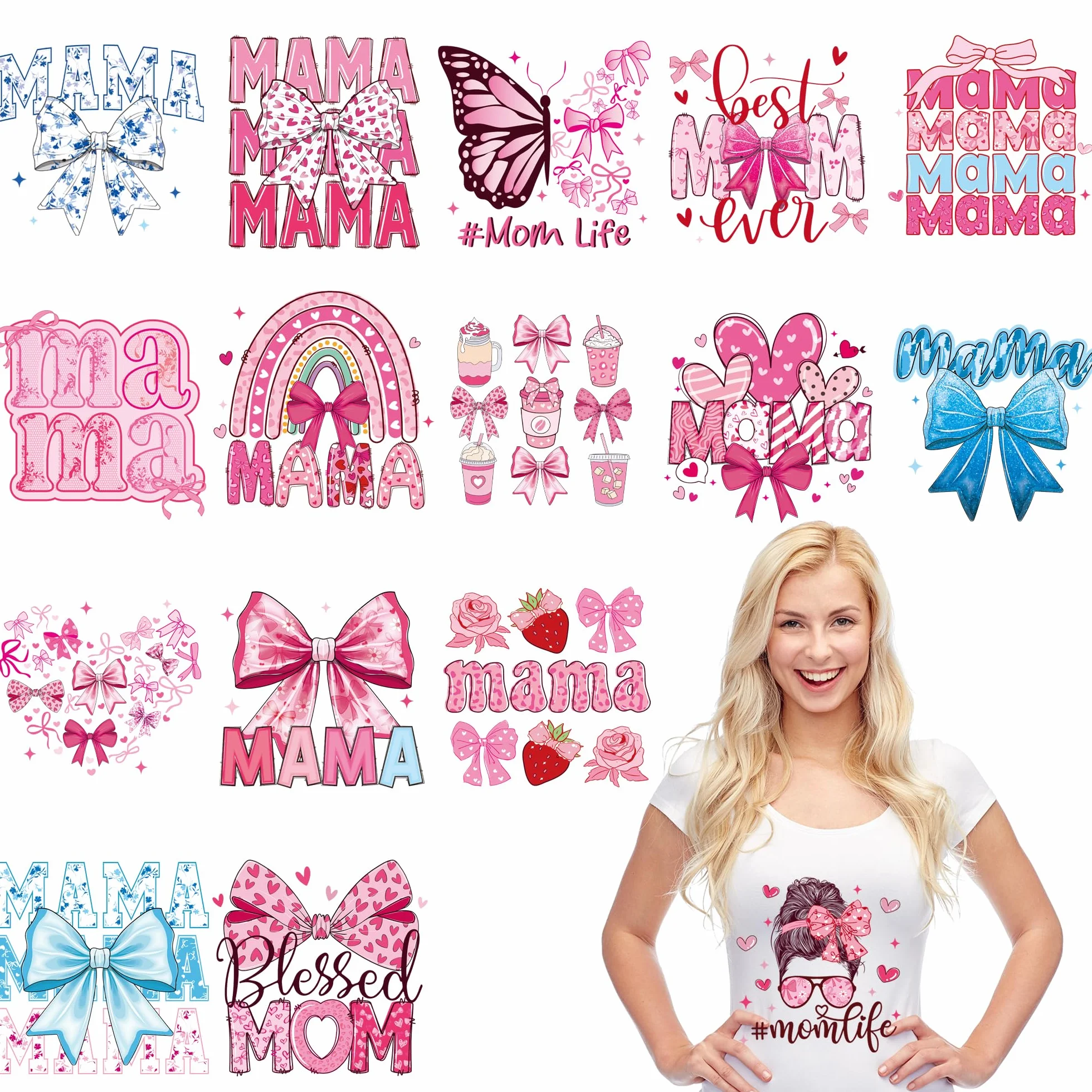 20 hojas de vinilo termotransferible para camisetas con lazo rosa listo para presionar, parches termoadhesivos para ropa, fundas de almohada, bolsas, regalos para el día de la madre