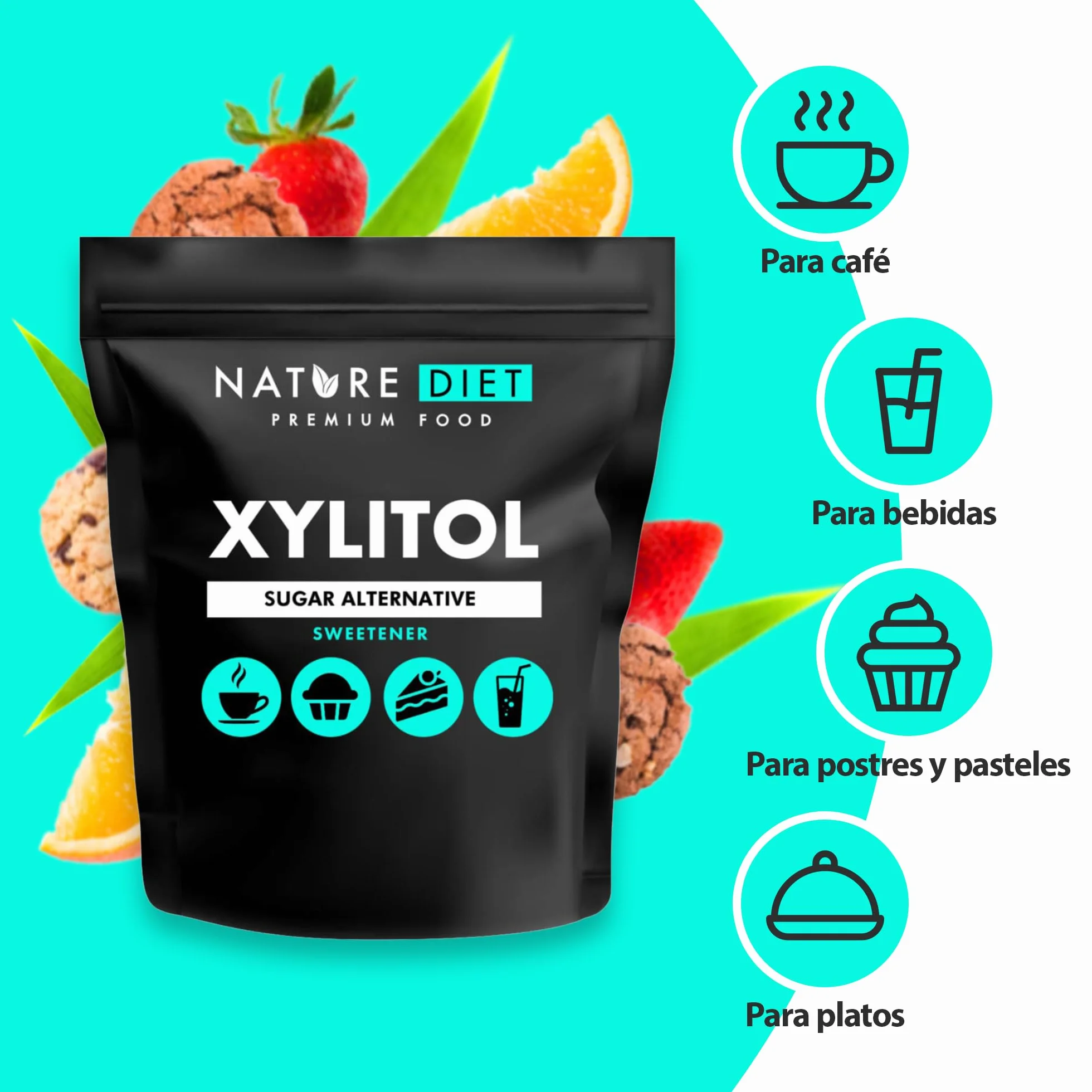 Nature Diet Xylitol 2 x 1 kg Sustituto del Azúcar Edulcorante de Origen Vegetal Bajo Índice Glucémico