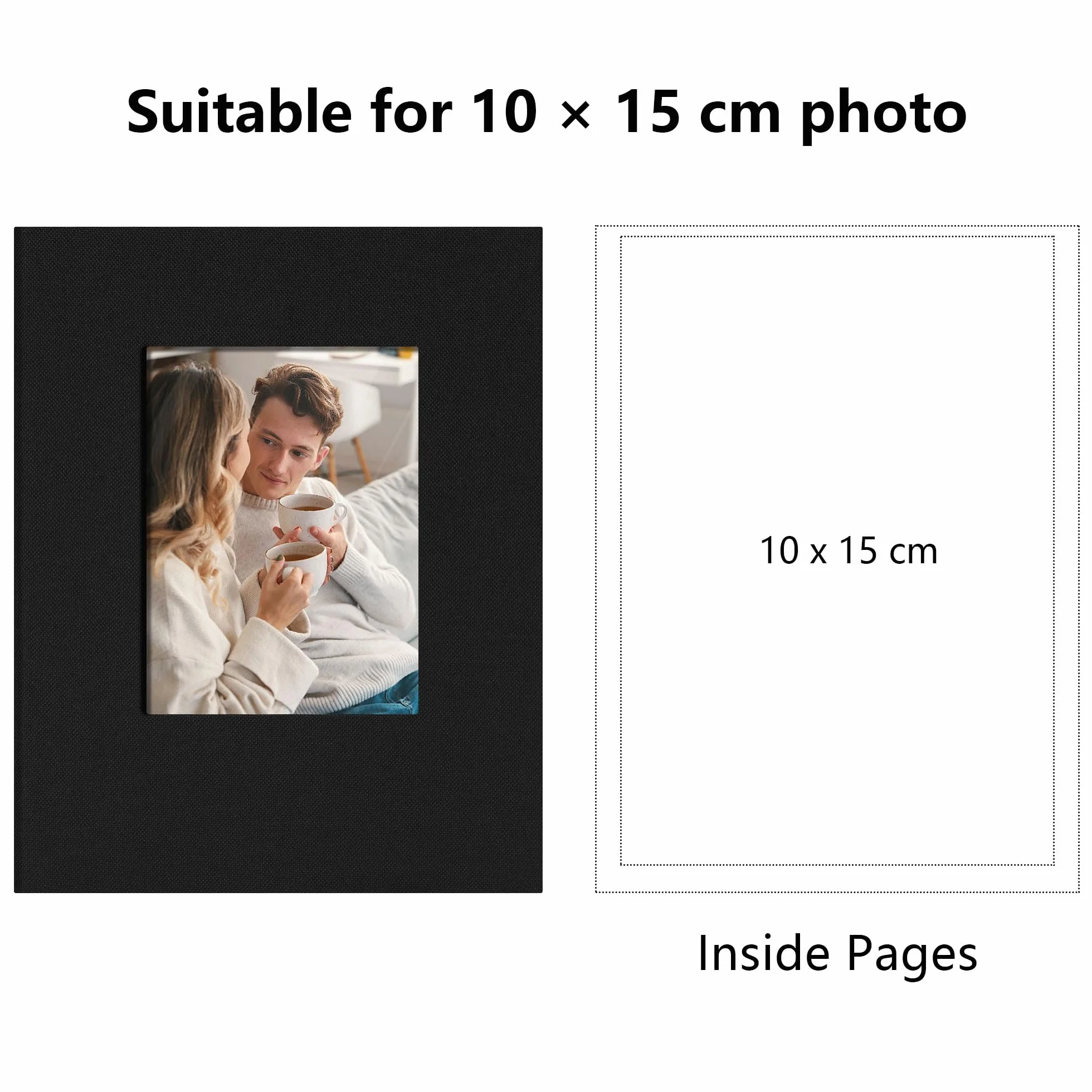 Álbum de Fotos Pequeño 10x15 con Ventana Frontal 100 Bolsillos Libro Portátil de Lino para Recuerdos de Viaje Boda Bebé Álbum Fotos para Pegar y Escribir Organizador de Memorias, Negro